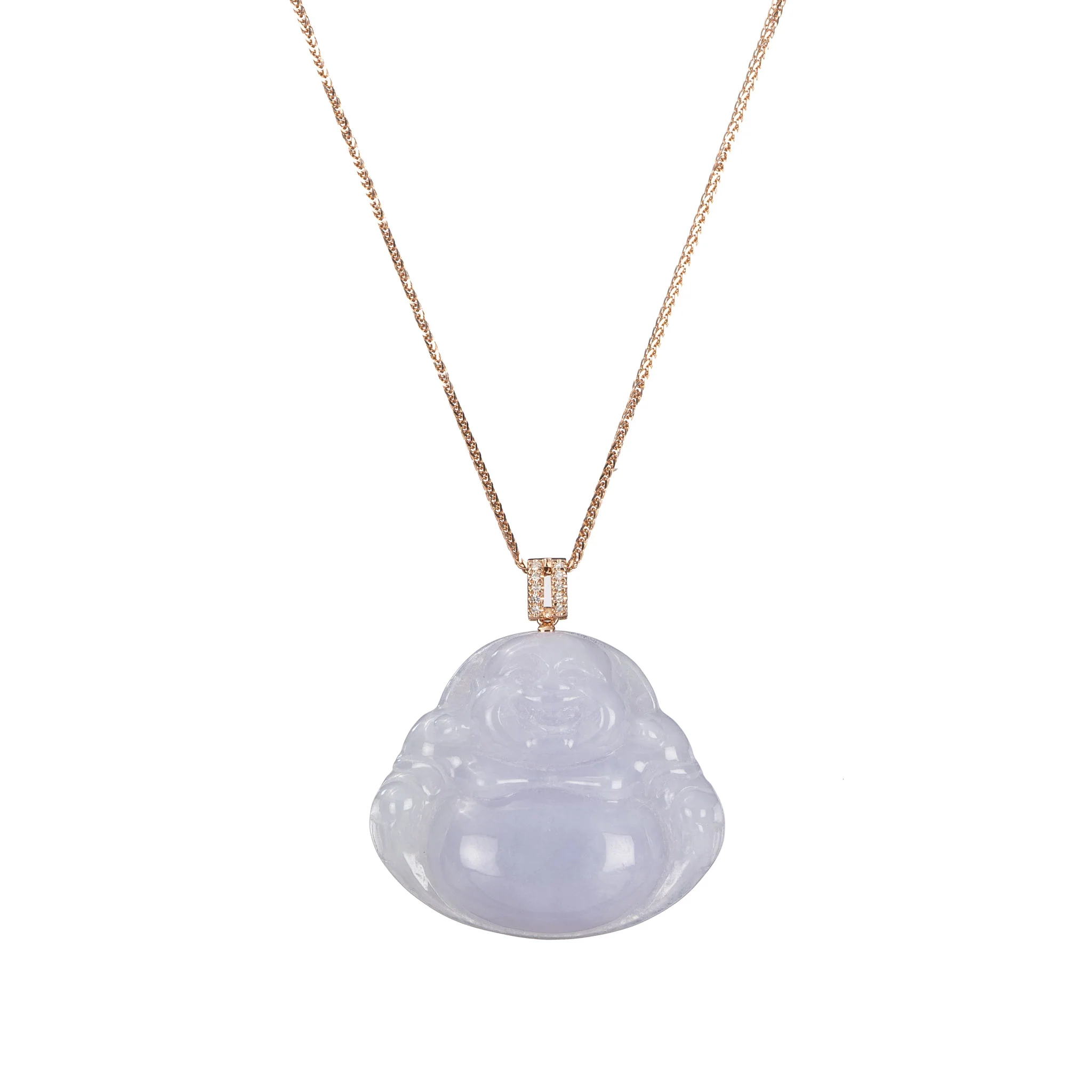 Lavender Laughing Buddha Jadeite Jade Necklace in 18K Rose Gold & Diamonds