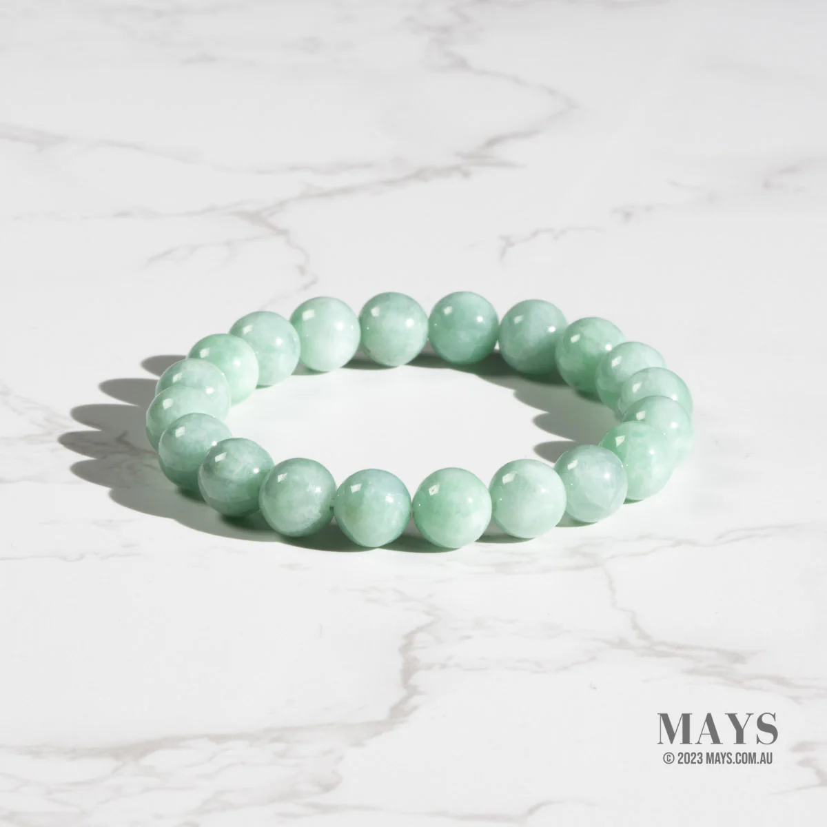 Light Green Jadeite Jade Bead Bracelet - 9mm - Image 2