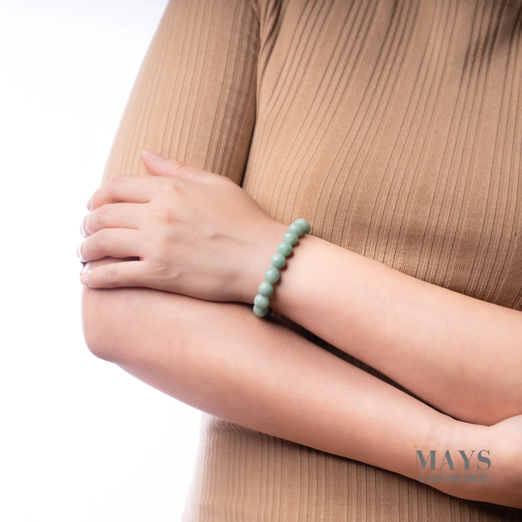 Light Green Jadeite Jade Bead Bracelet - 9mm - Image 3