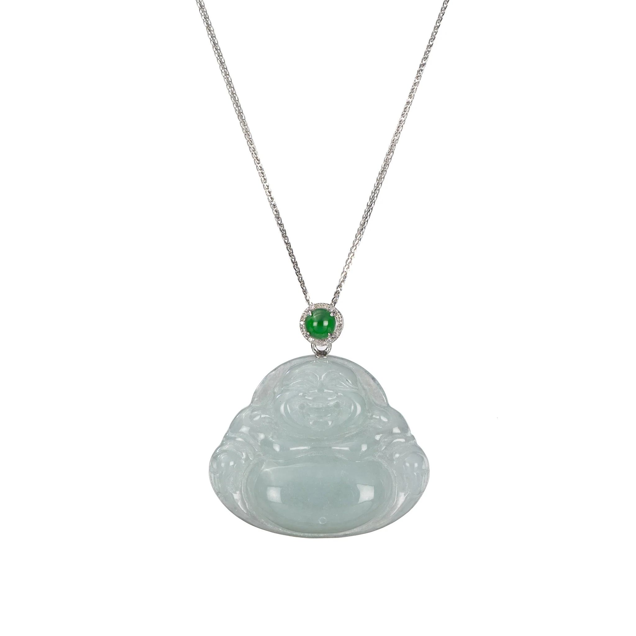 Light Greyish Green Laughing Buddha Jade Pendant