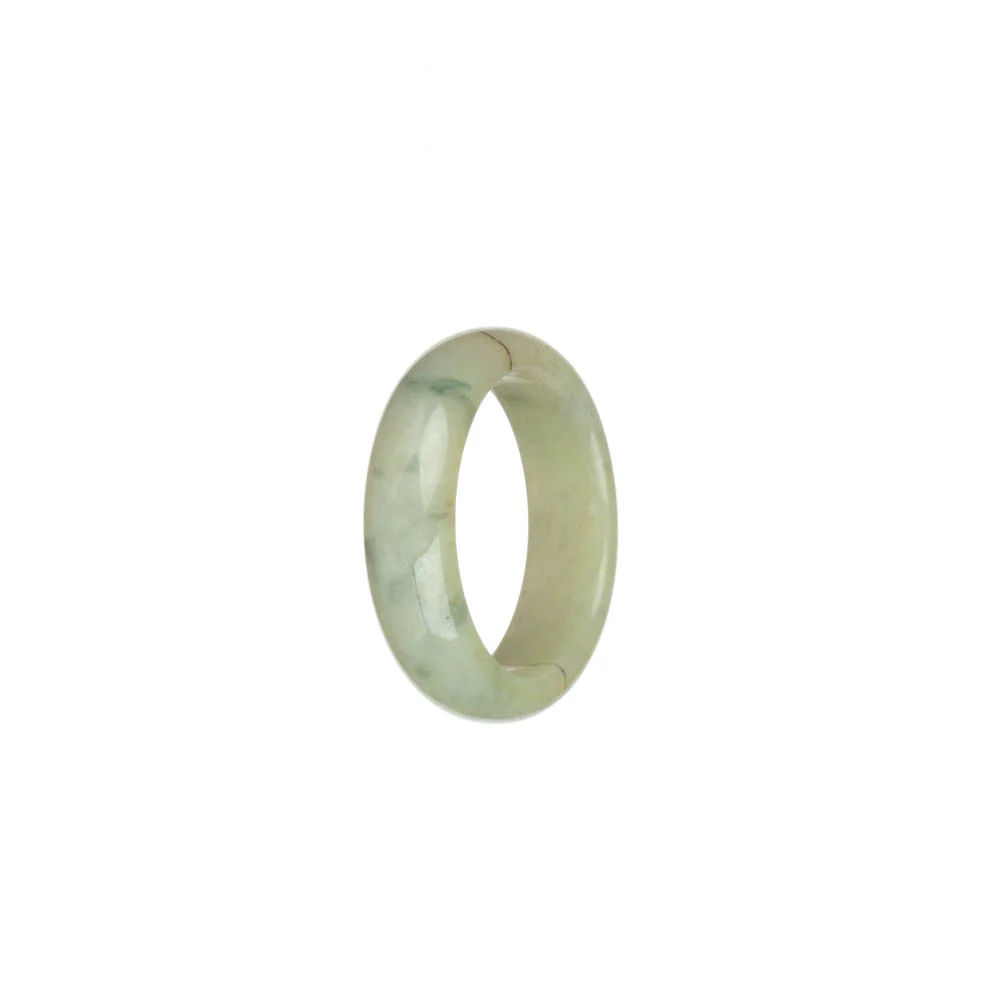 Certified Creamy White with Green Patterns Burma Jade Ring - US 10