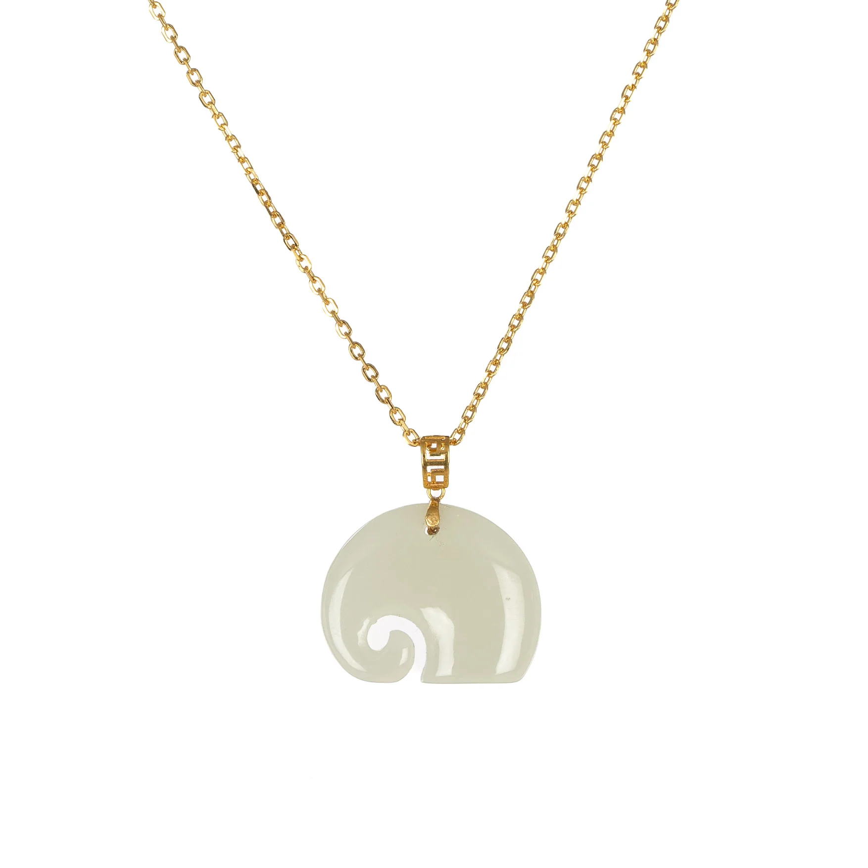 Little Elephant Hetian Jade Necklace with 18K Yellow Gold