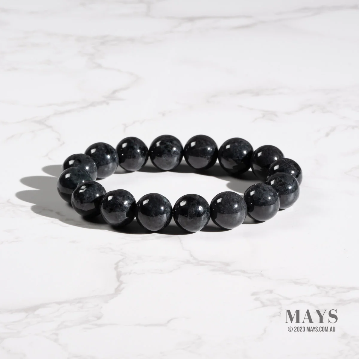 Mens Black Jadeite Jade Bead Bracelet - 13mm - Image 3