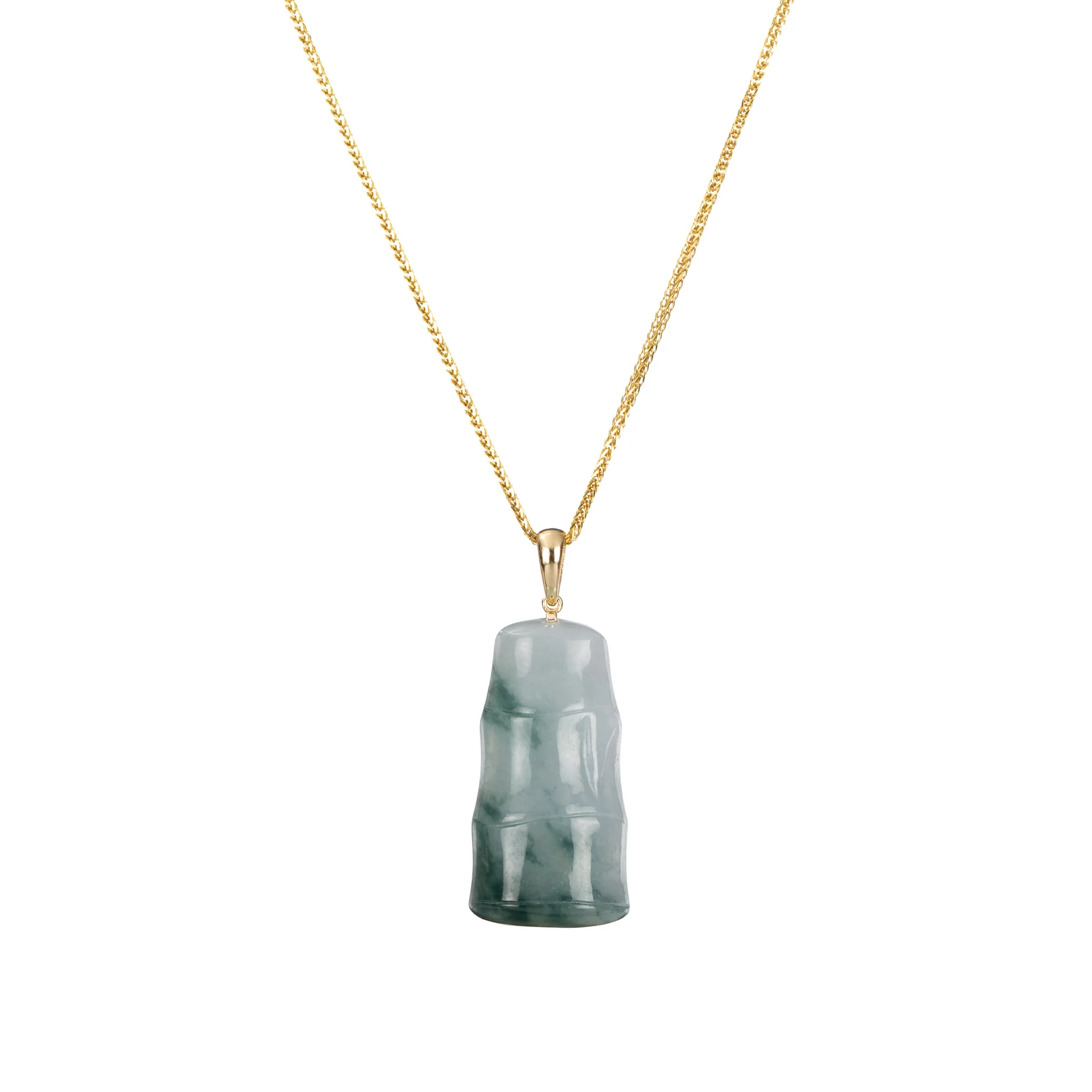 Mini Jade Bamboo Pendant - 18K Yellow Gold