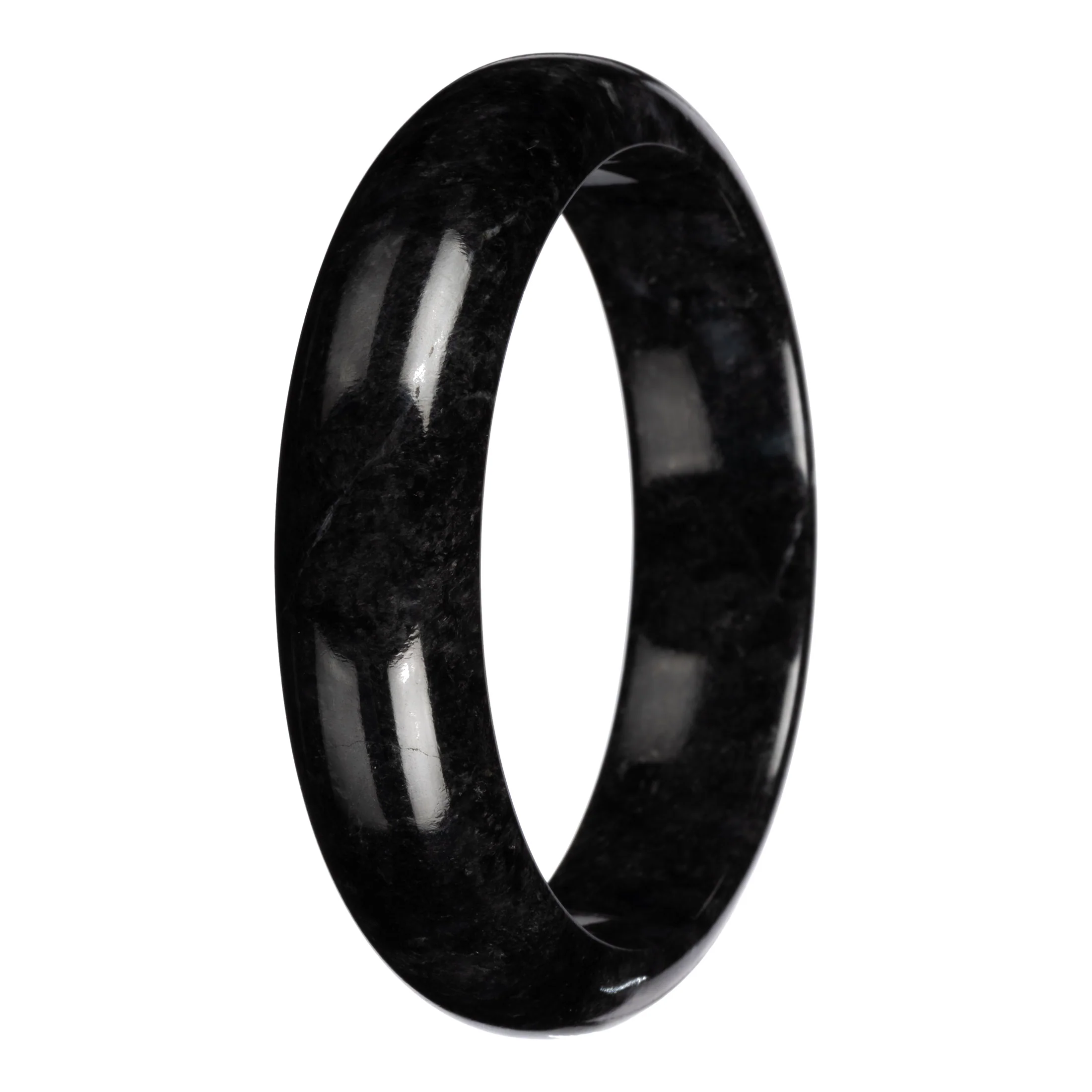 Natural Black with Dark Gray Pattern Burmese Jade Bangle Bracelet - 63mm Half Moon - Image 5