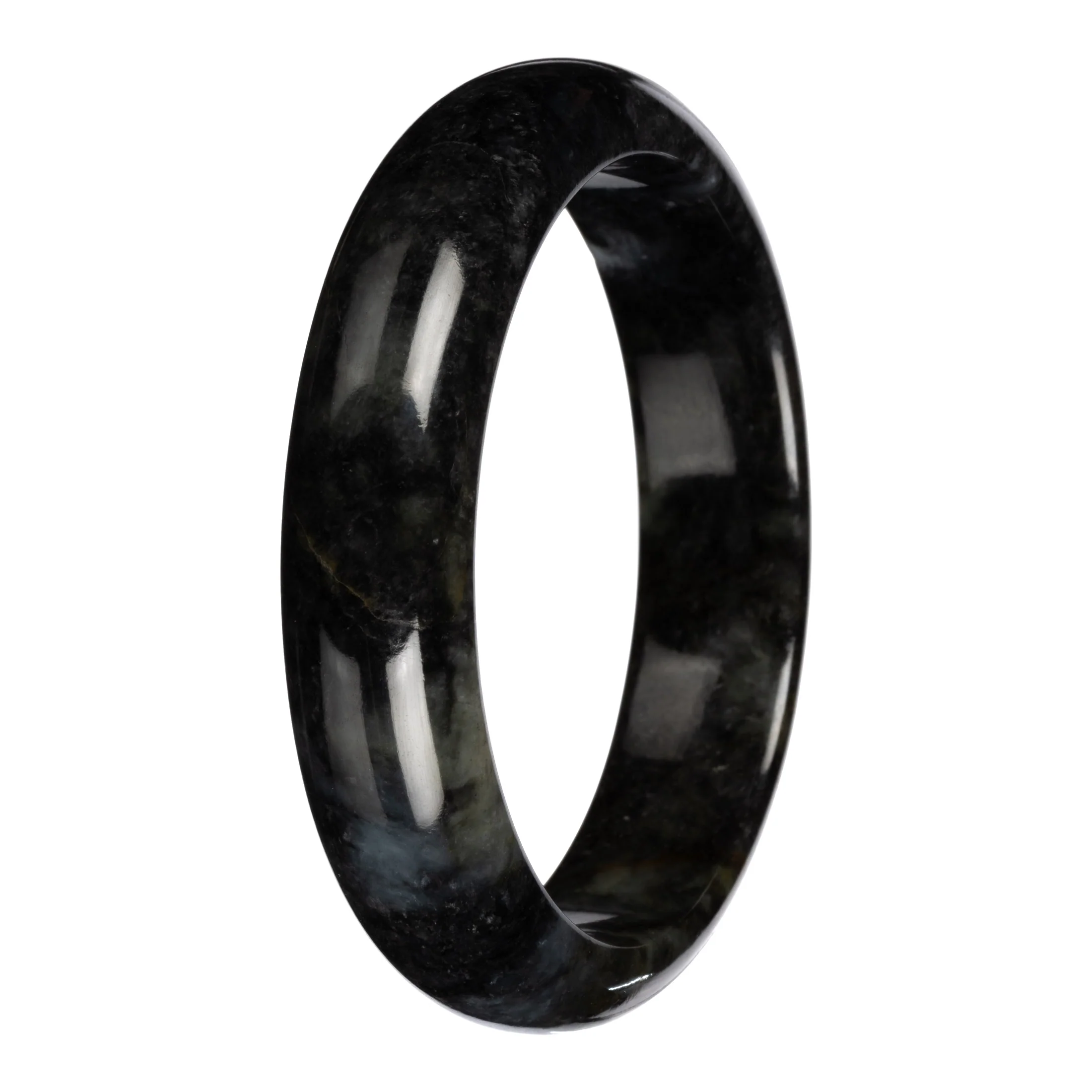 Natural Black with Dark Gray Pattern Jadeite Bangle - 63mm Half Moon