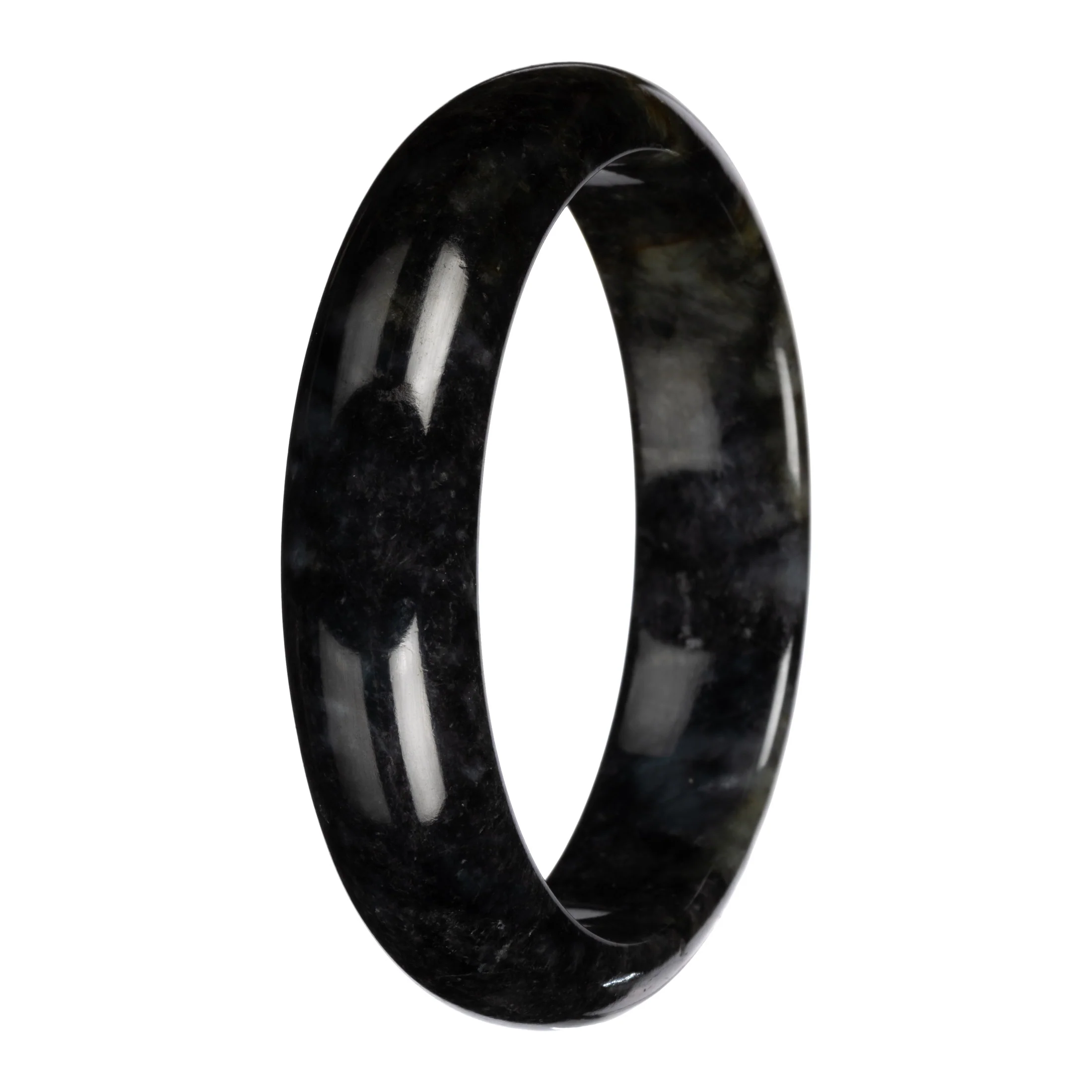 Natural Black with Dark Gray Pattern Jadeite Bangle - 63mm Half Moon - Image 2