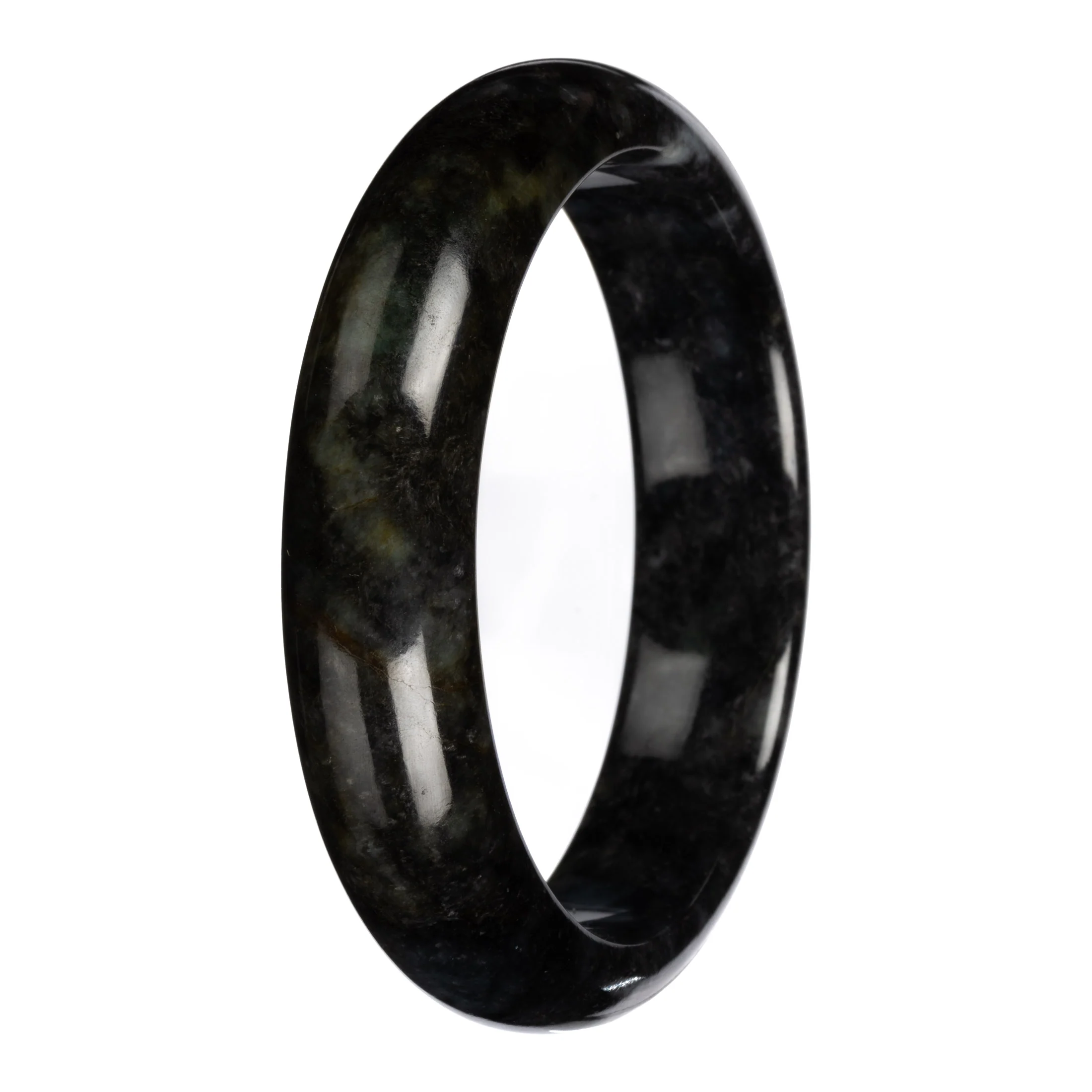 Natural Black with Dark Gray Pattern Jadeite Bangle - 63mm Half Moon - Image 3