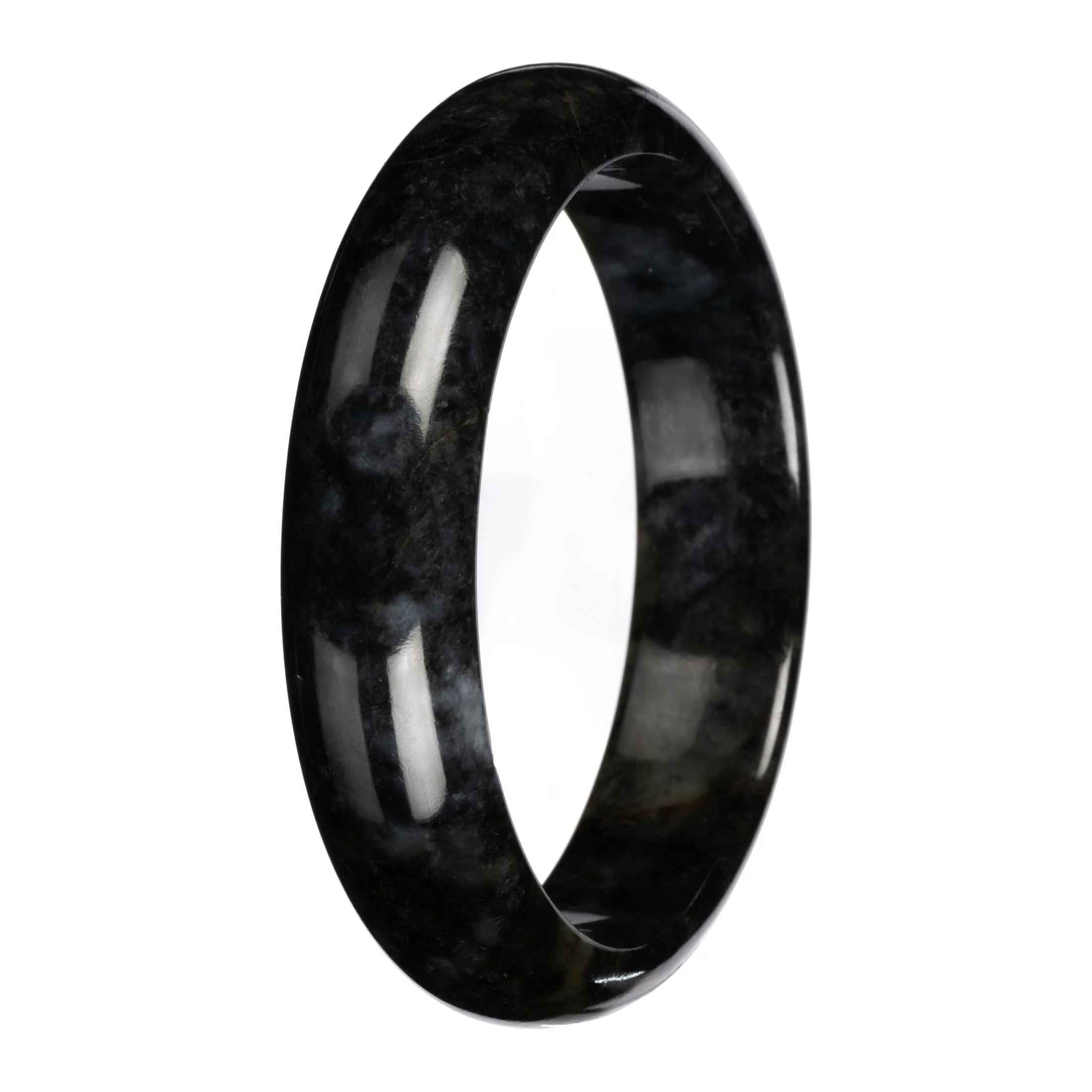 Natural Black with Dark Gray Pattern Jadeite Bangle - 63mm Half Moon - Image 4