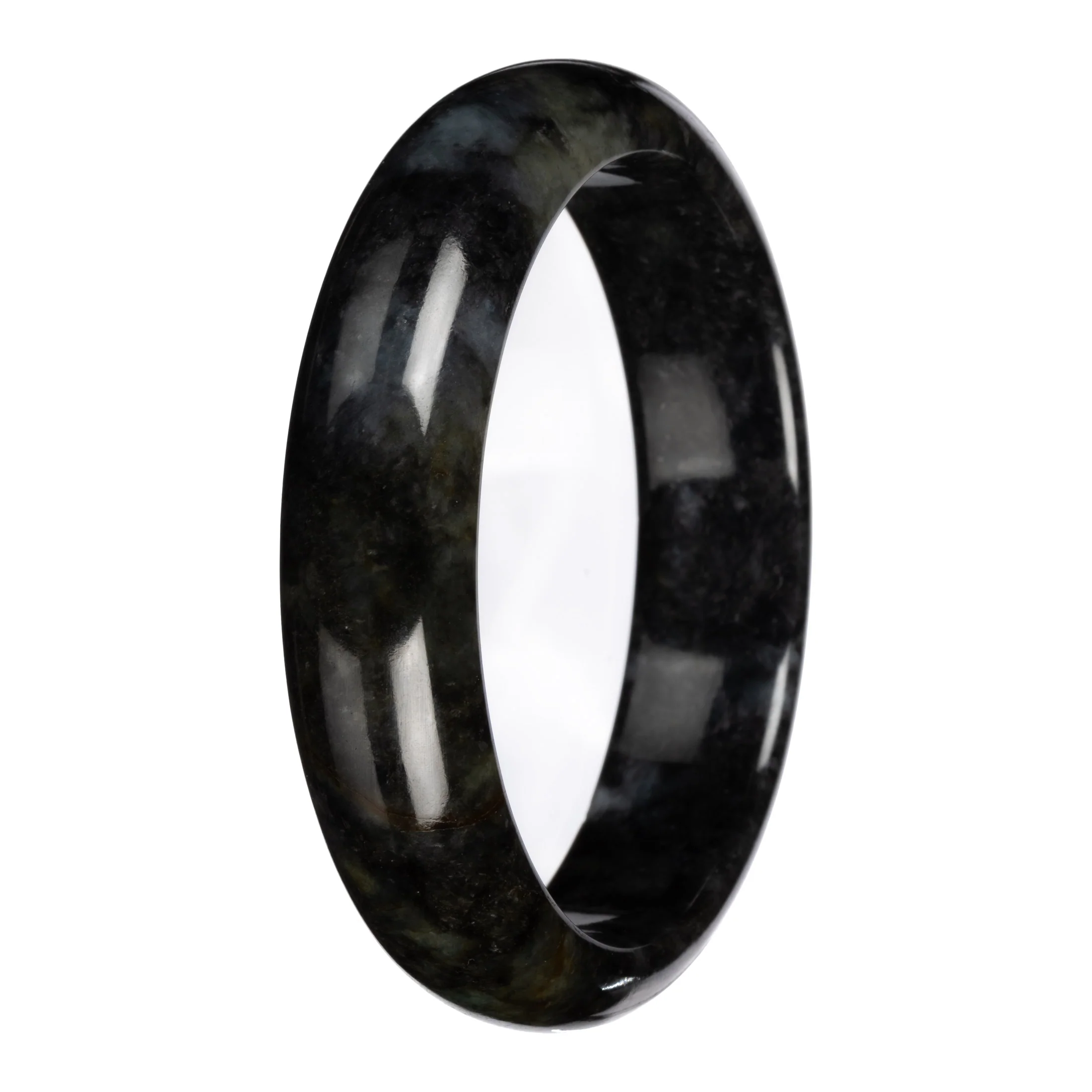 Natural Black with Dark Gray Pattern Jadeite Bangle - 63mm Half Moon - Image 5
