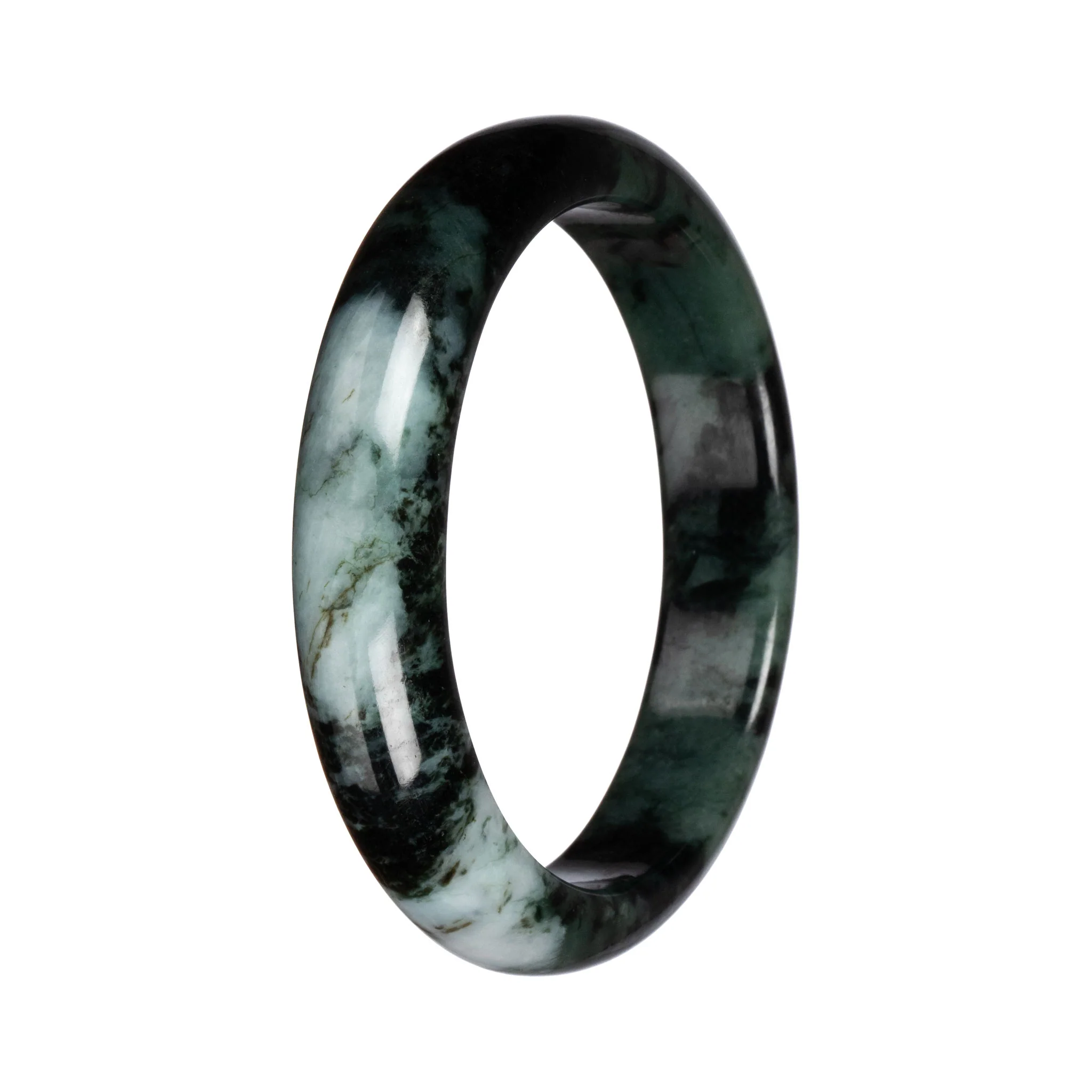 Natural Dark Green and Black Jadeite Jade Bangle - 67mm Half Moon - Image 2