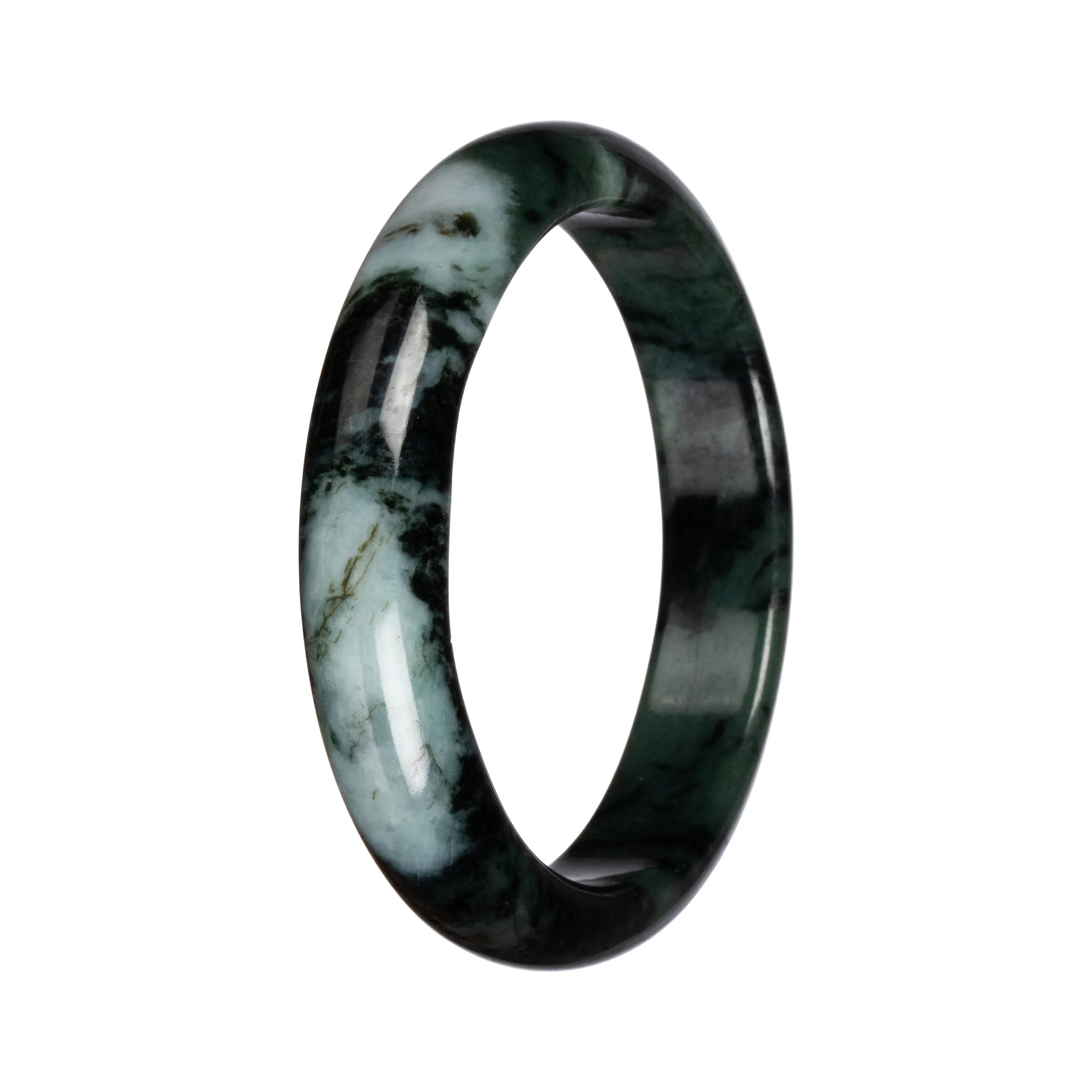 Natural Dark Green and Black Jadeite Jade Bangle - 67mm Half Moon - Image 3