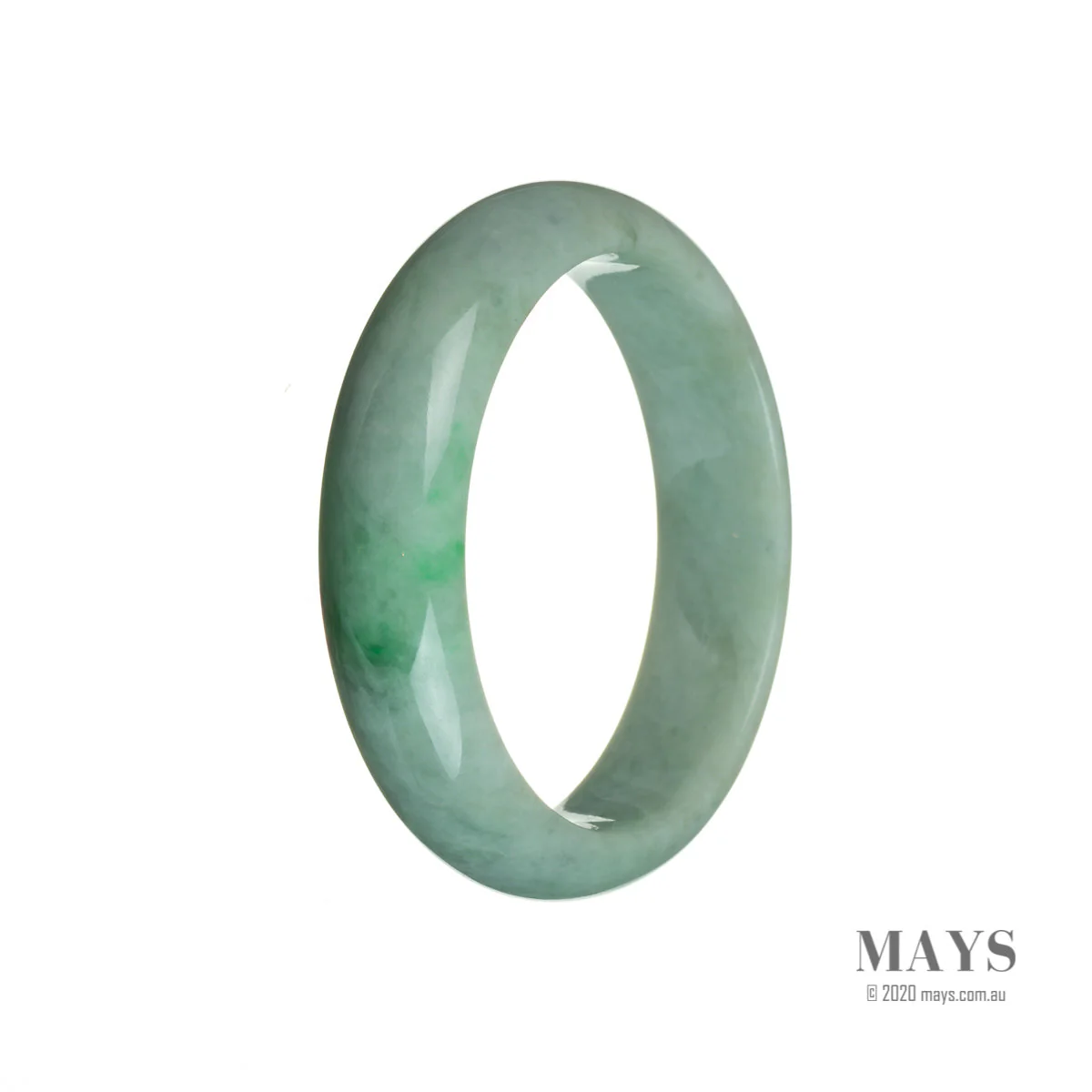 Genuine Grade A Emerald green on pale green Burmese Jade Bangle Bracelet - 55mm Semi Round