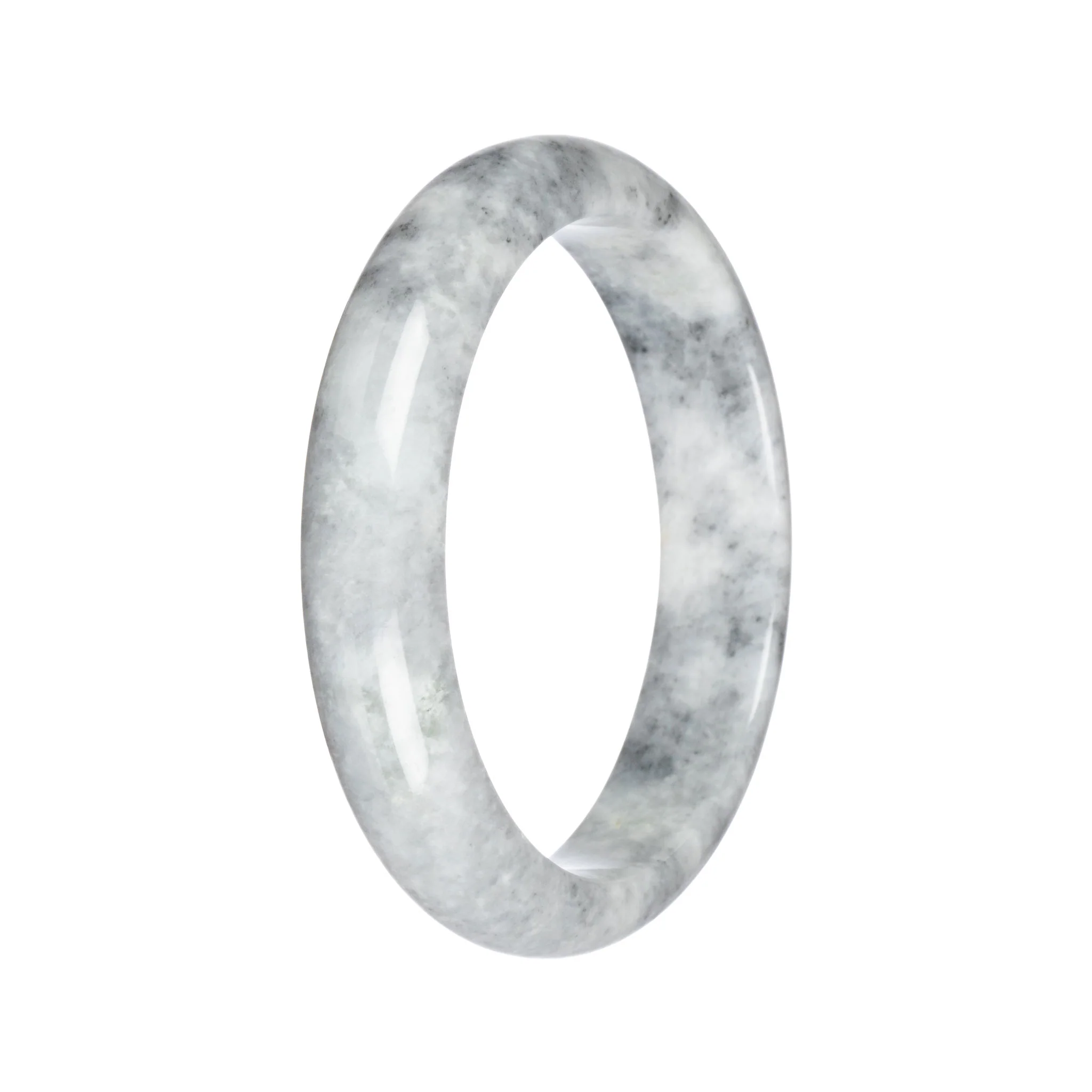 Natural Grey Pattern Traditional Jade Bangle - 63mm Half Moon - Image 2