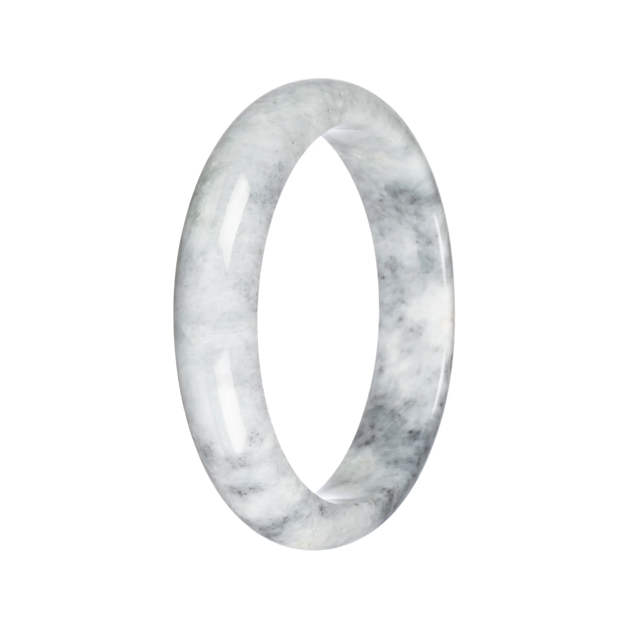 Natural Grey Pattern Traditional Jade Bangle - 63mm Half Moon - Image 3