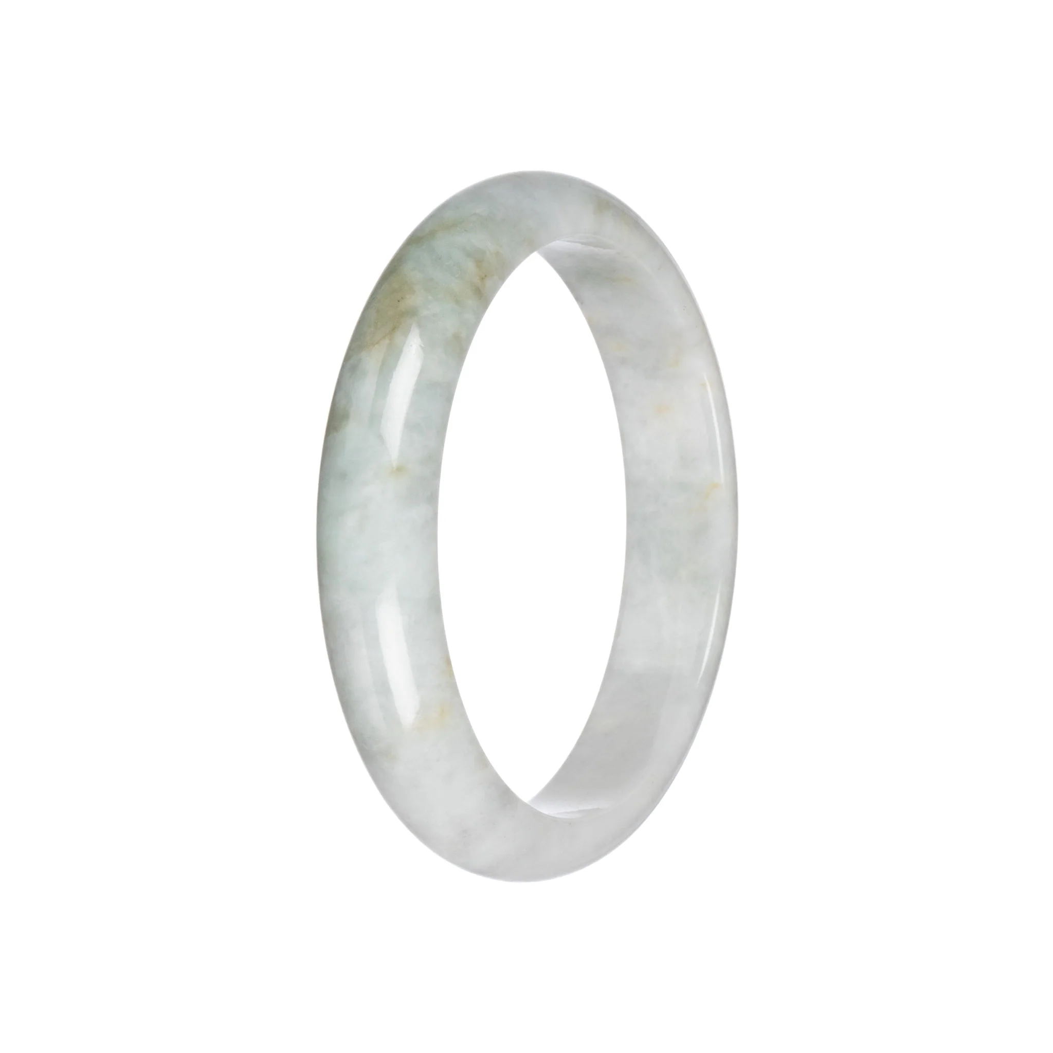 Natural Greyish White with Brown Jadeite Jade Bangle - 60mm Half Moon - Image 2