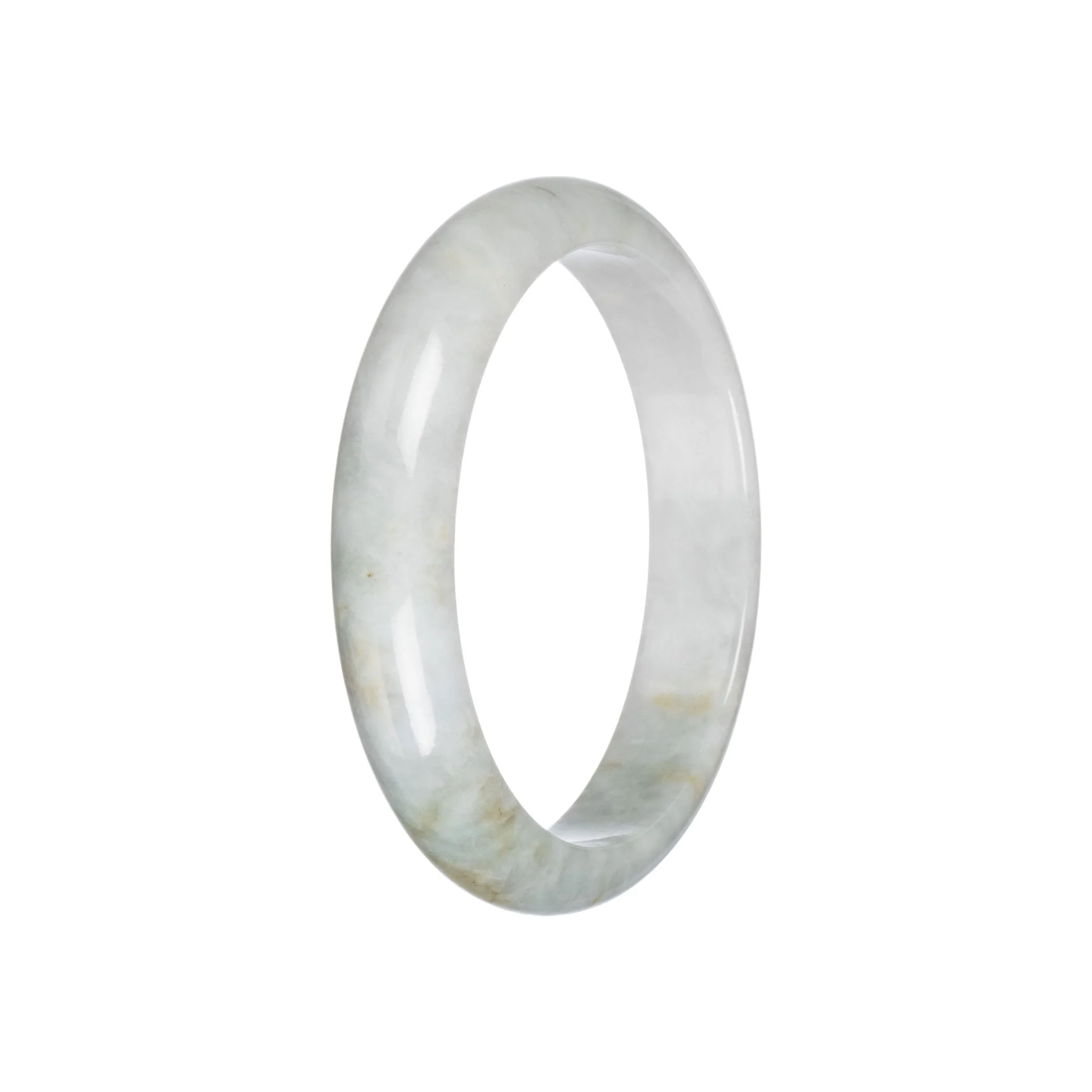 Natural Greyish White with Brown Jadeite Jade Bangle - 60mm Half Moon - Image 3