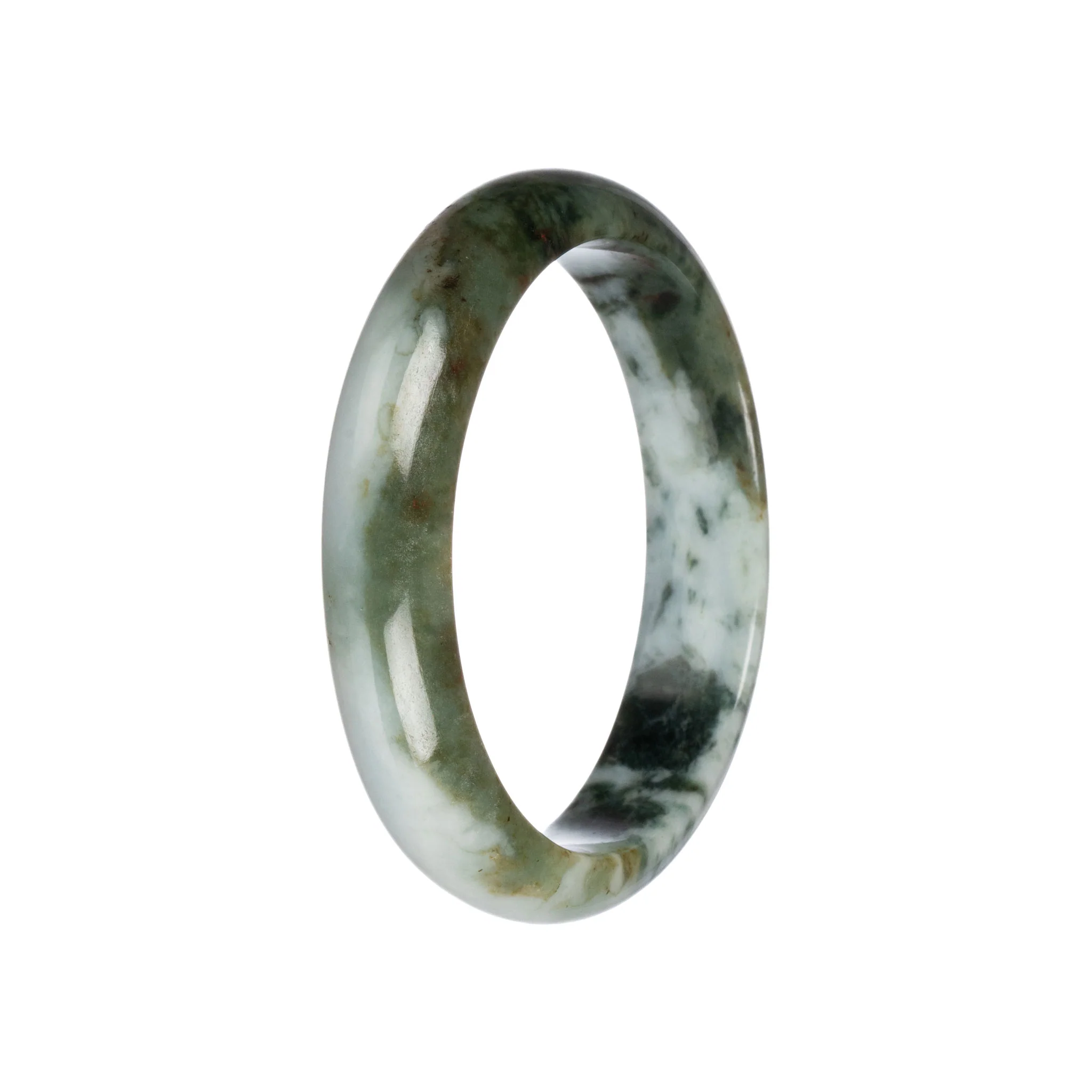 Natural Greyish White with Green Burma Jade Bangle - 59mm Half Moon - Image 3