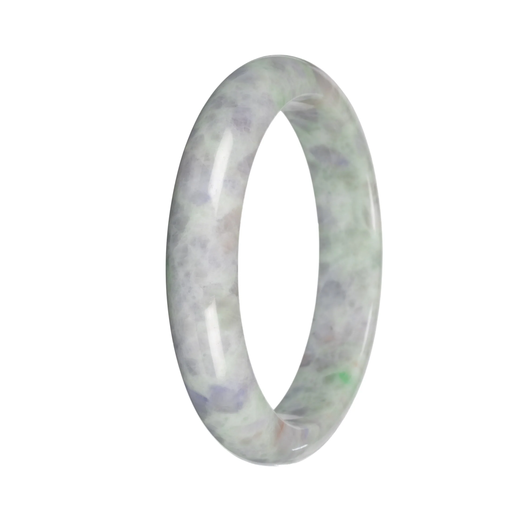 Natural Light Green and Lavender Pattern Burma Jade Bangle Bracelet - 59mm Half Moon