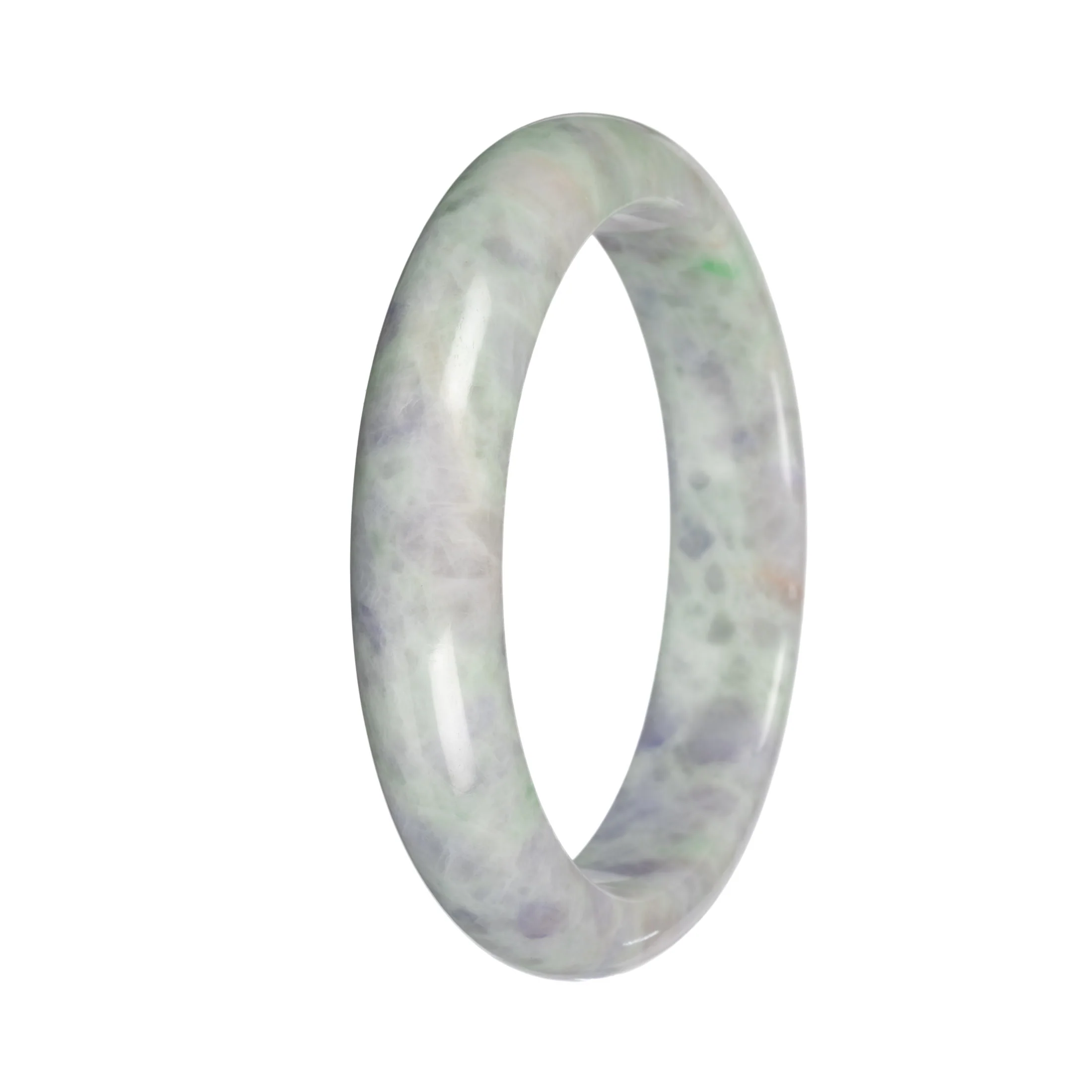 Natural Light Green and Lavender Pattern Burma Jade Bangle Bracelet - 59mm Half Moon - Image 2