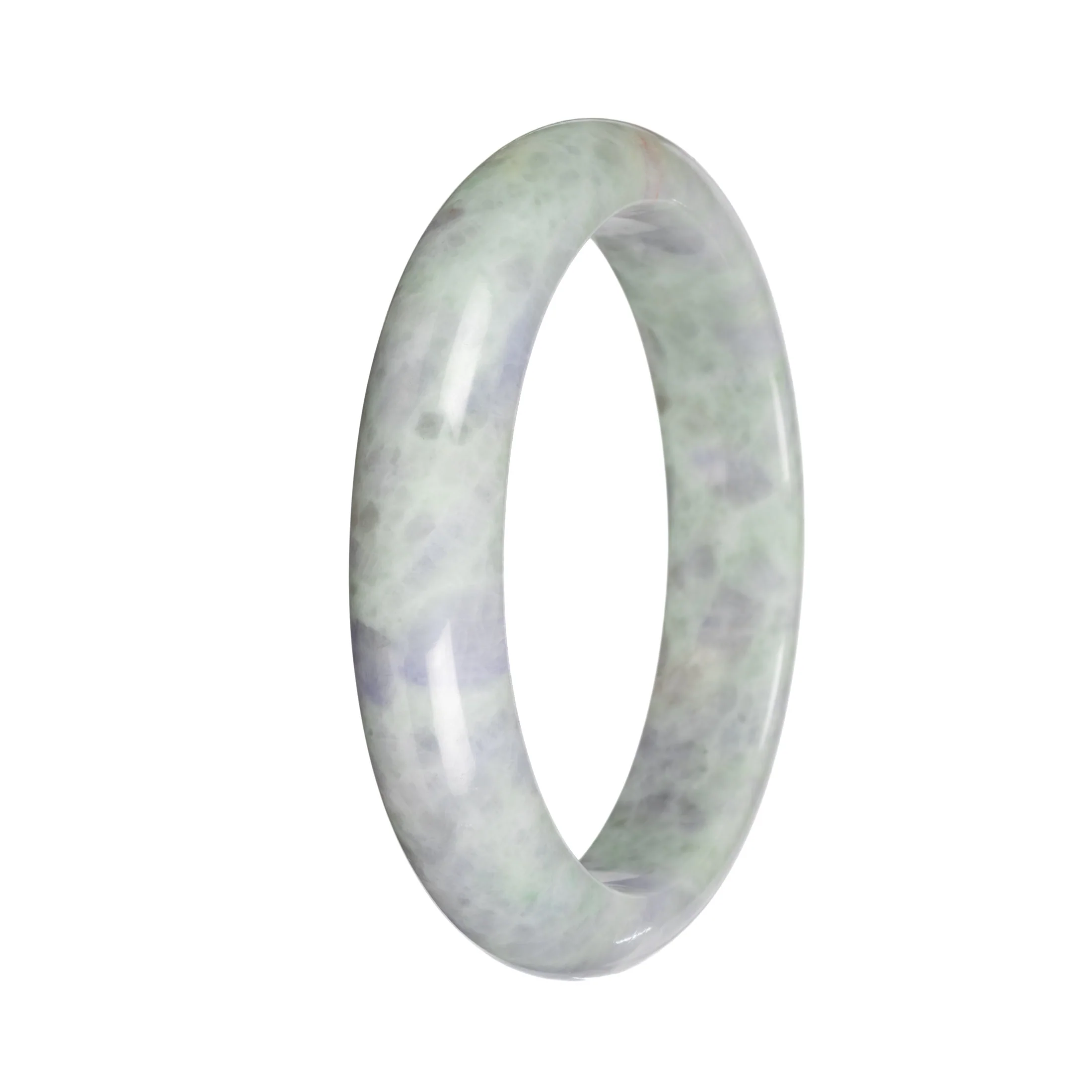 Natural Light Green and Lavender Pattern Burma Jade Bangle Bracelet - 59mm Half Moon - Image 3