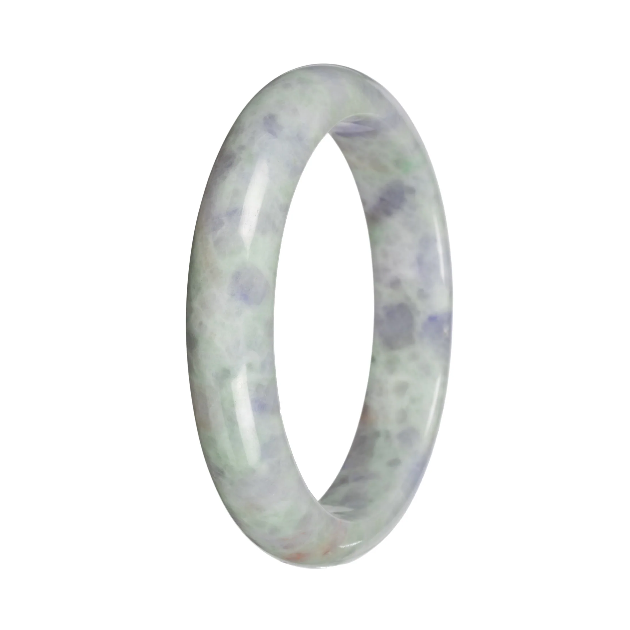 Natural Light Green and Lavender Pattern Burma Jade Bangle Bracelet - 59mm Half Moon - Image 4