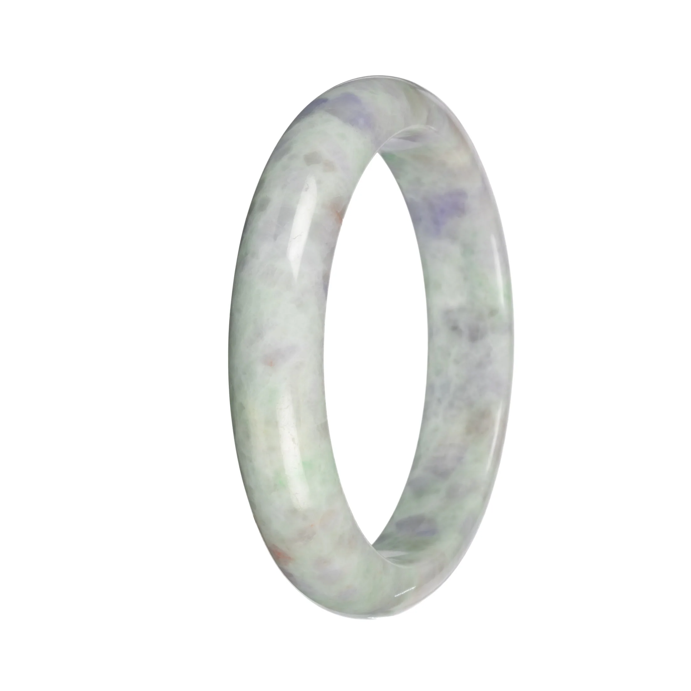 Natural Light Green and Lavender Pattern Burma Jade Bangle Bracelet - 59mm Half Moon - Image 5