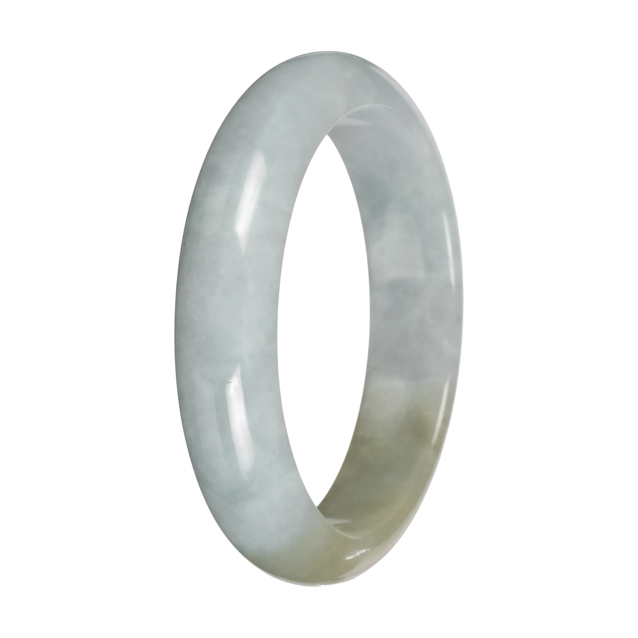 Natural Light Green with Light Olive Patch Burma Jade Bangle - 57mm Half Moon - Image 2