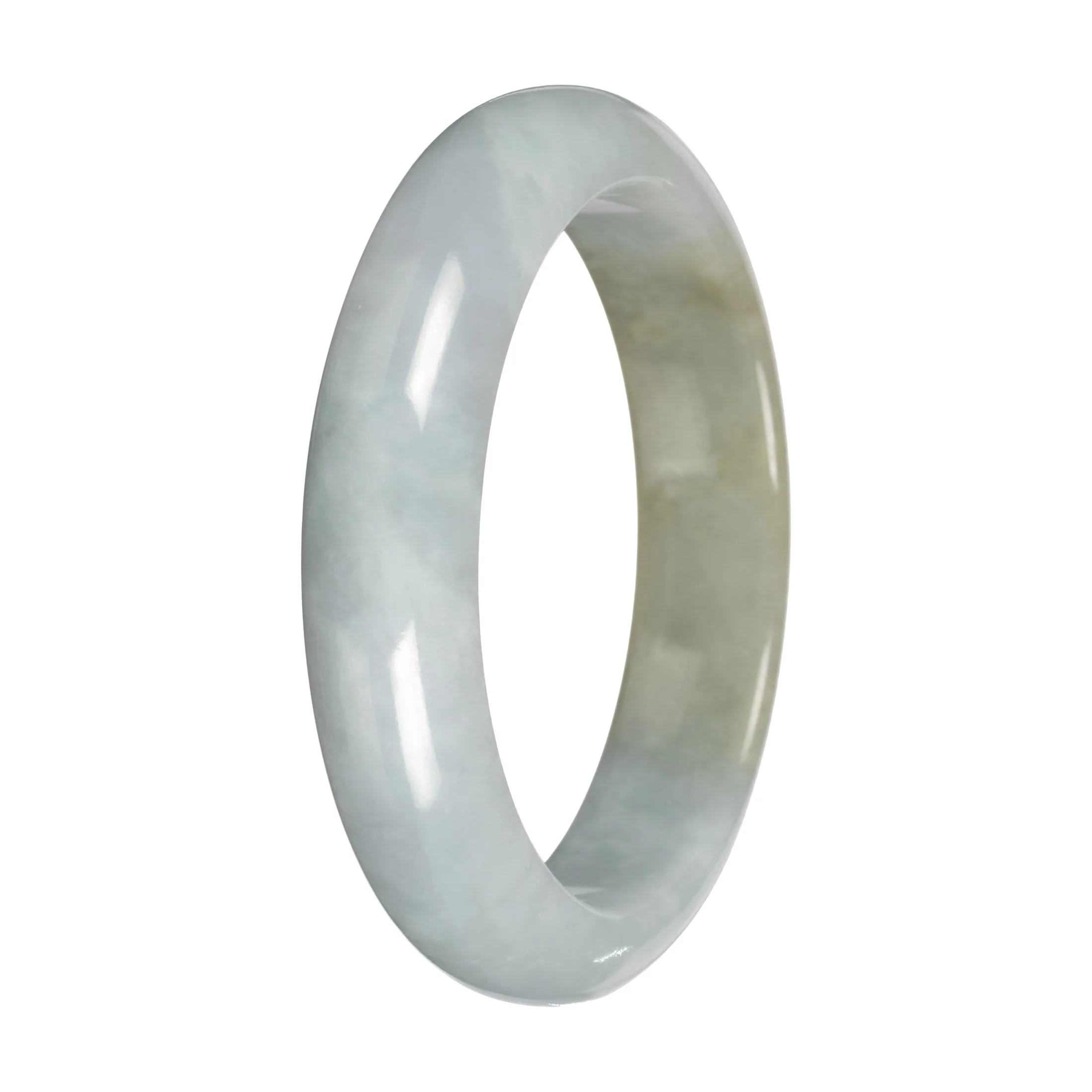 Natural Light Green with Light Olive Patch Burma Jade Bangle - 57mm Half Moon - Image 3