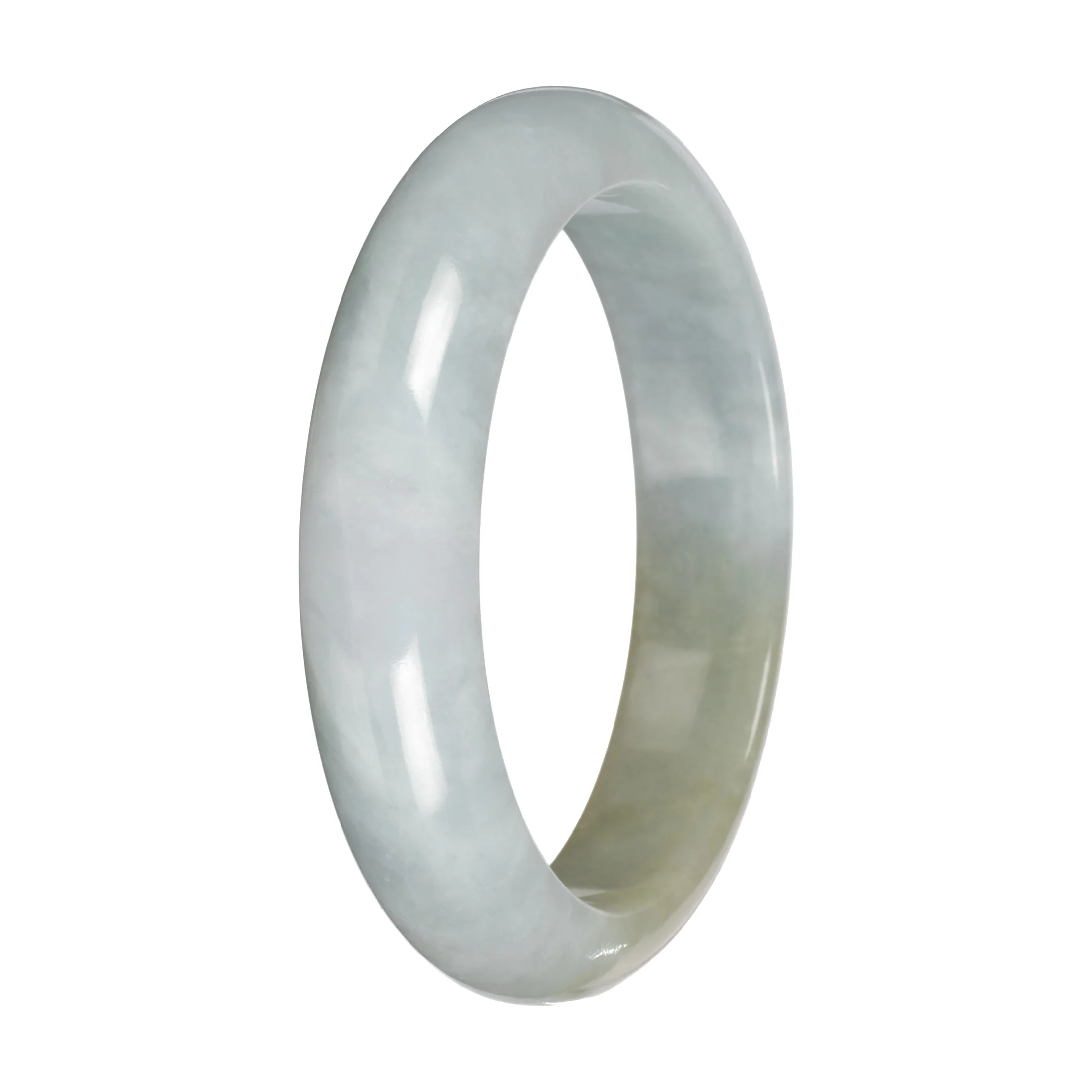 Natural Light Green with Light Olive Patch Burma Jade Bangle - 57mm Half Moon - Image 4
