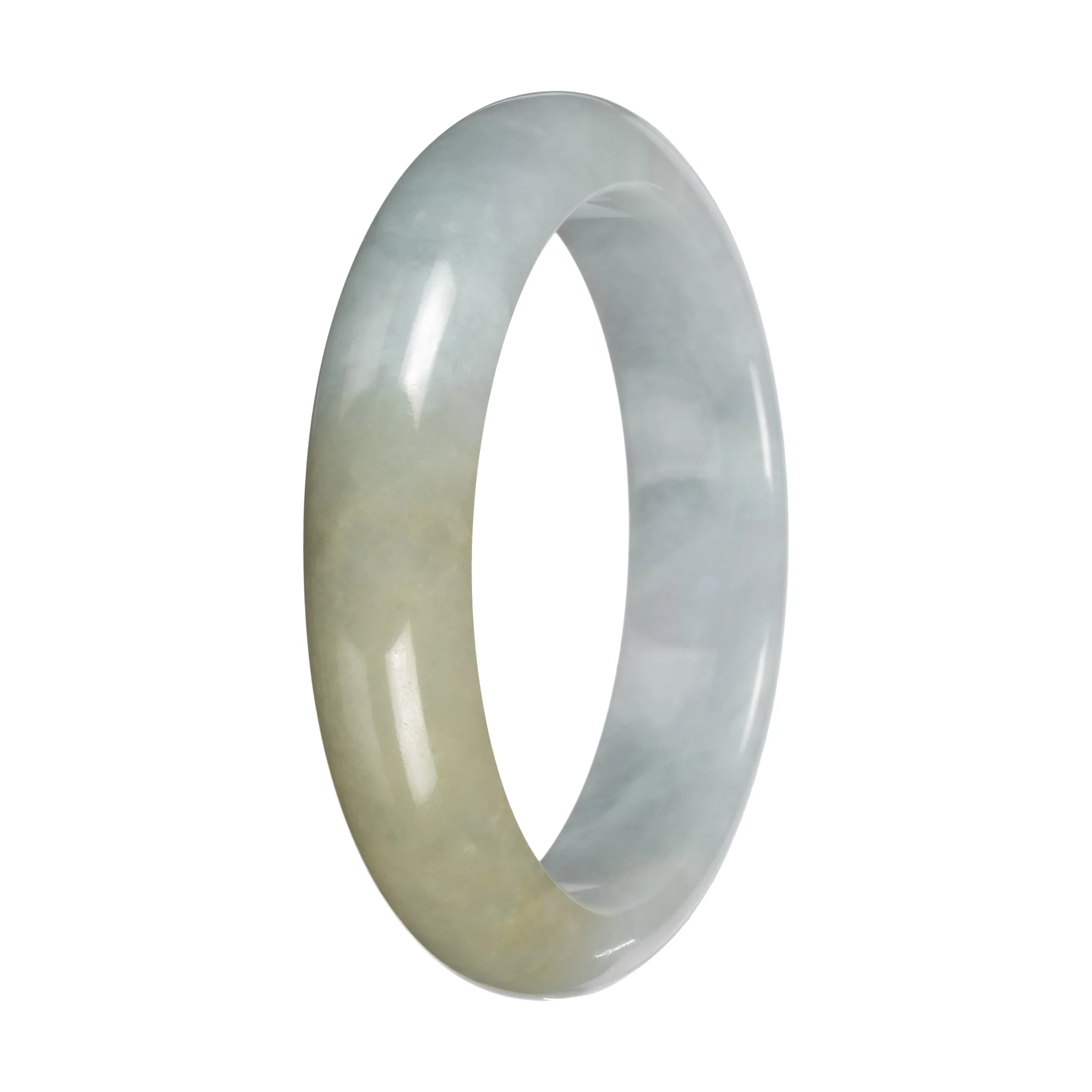 Natural Light Green with Light Olive Patch Burma Jade Bangle - 57mm Half Moon - Image 5