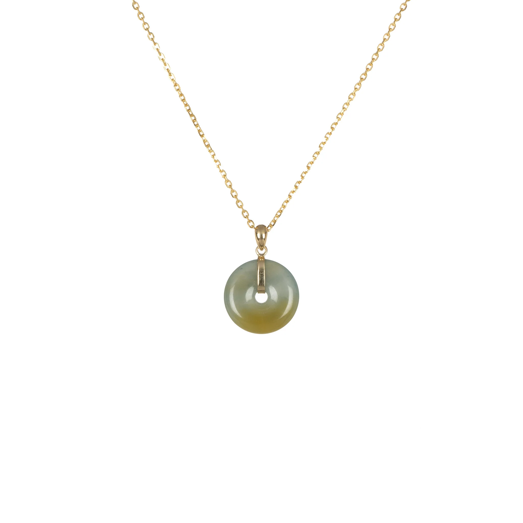 Natural Light Grey with Yellow Burmese Jade Necklace - Kandy Disc