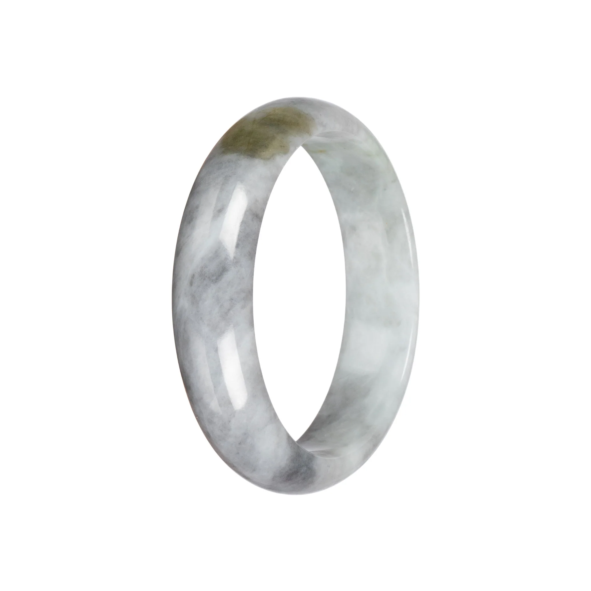 Natural Pale Green and Grey Pattern Burma Jade Bangle Bracelet - 58mm Half Moon - Image 2