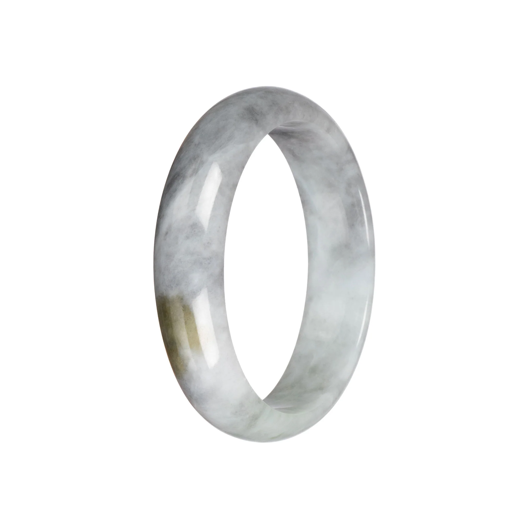 Natural Pale Green and Grey Pattern Burma Jade Bangle Bracelet - 58mm Half Moon - Image 3
