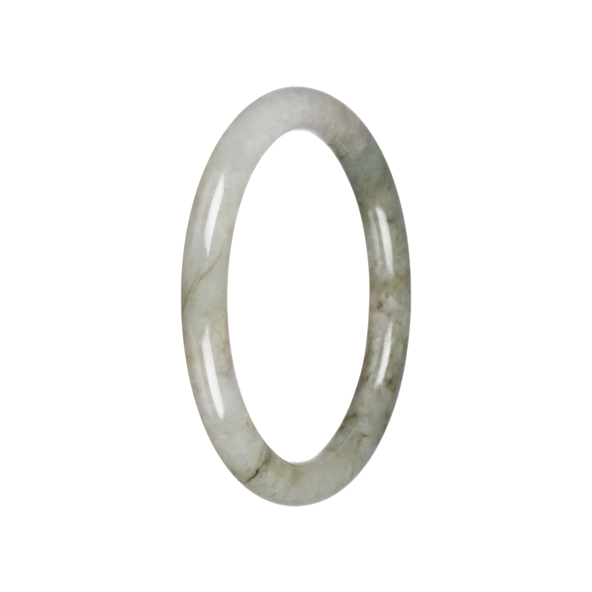 Natural Pale Olive Green with White Traditional Jade Bangle - 60mm Petite Round