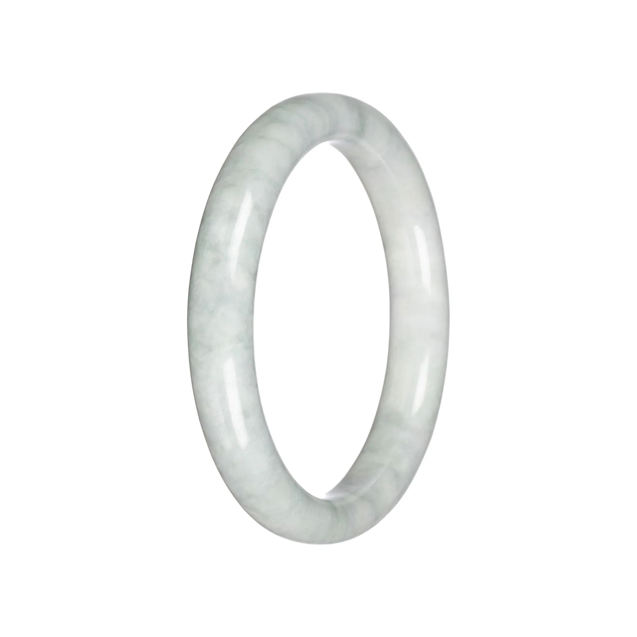 Natural White Pattern Jade Bangle - 60mm Semi Round - Image 2