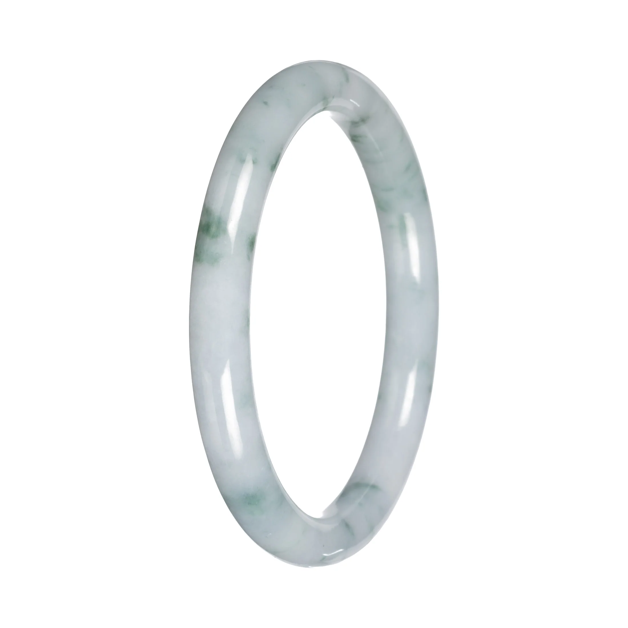 Natural White with Green Pattern Burmese Jade Bangle - 57mm Petite Round - Image 3