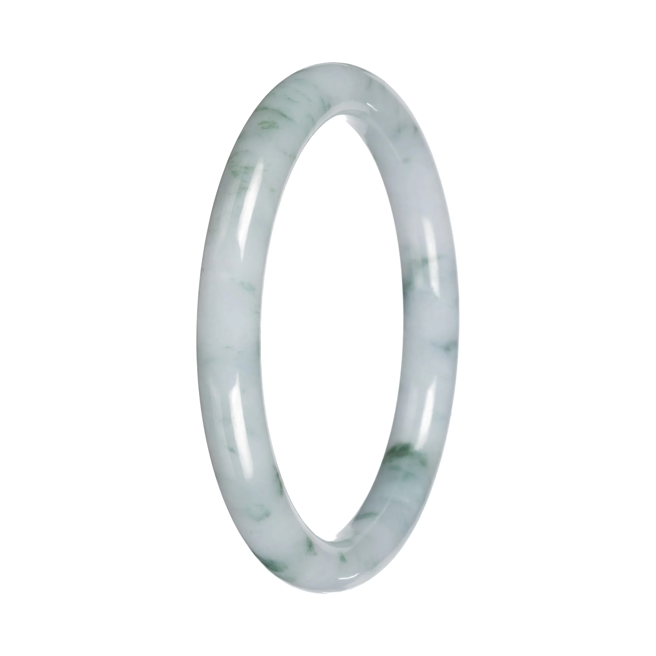 Natural White with Green Pattern Burmese Jade Bangle - 57mm Petite Round - Image 4