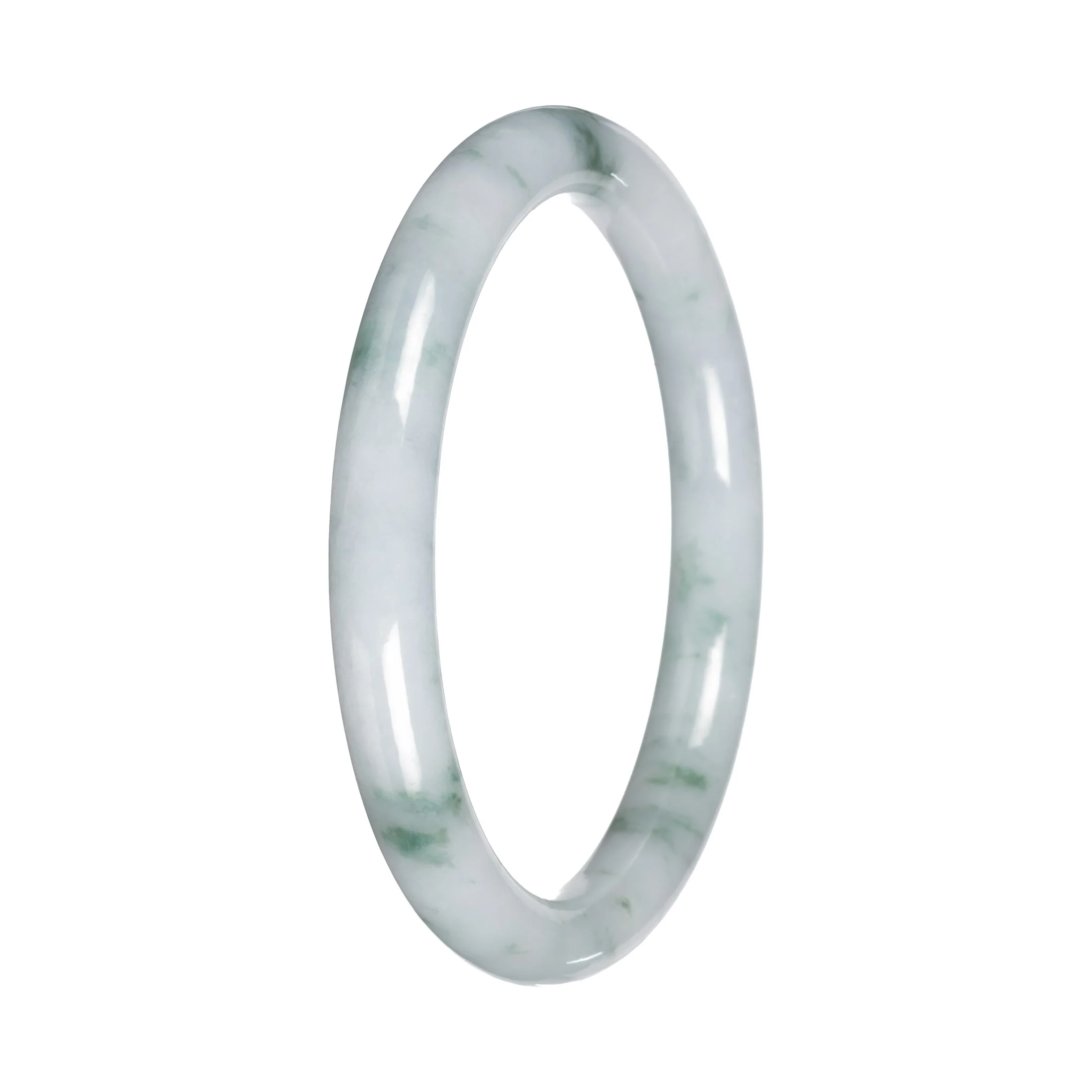 Natural White with Green Pattern Burmese Jade Bangle - 57mm Petite Round - Image 5