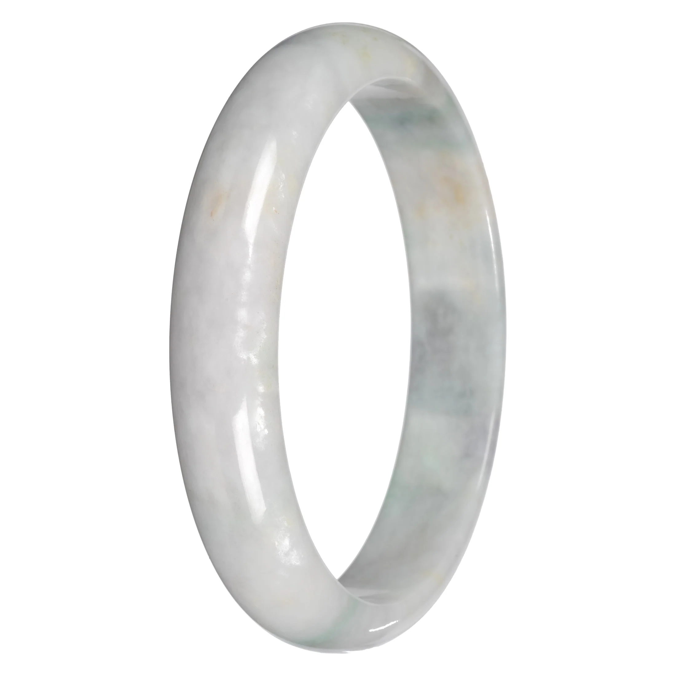 Natural White with Grey and Green Sections Jadeite Bangle Bracelet - 79mm Half Moon