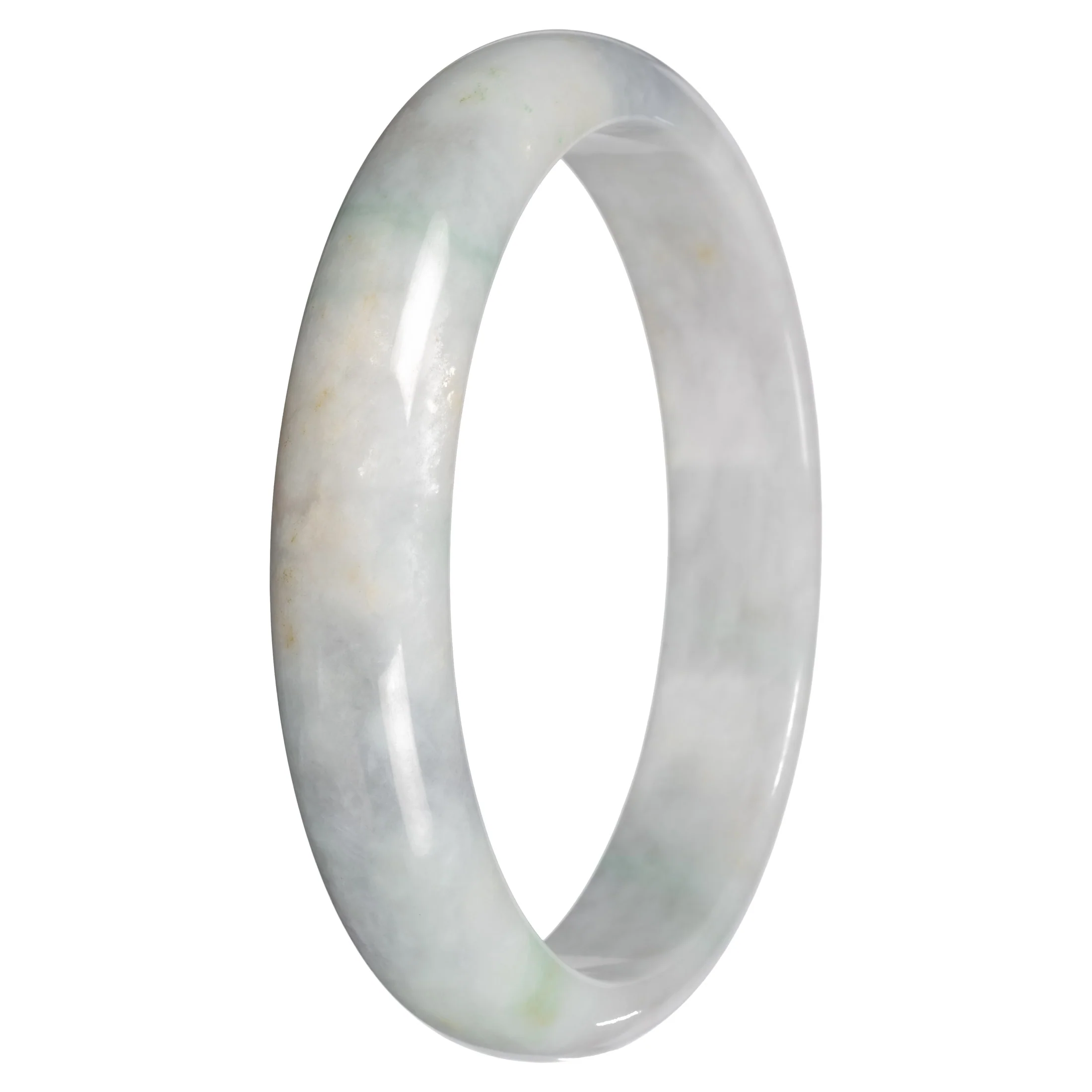 Natural White with Grey and Green Sections Jadeite Bangle Bracelet - 79mm Half Moon - Image 2