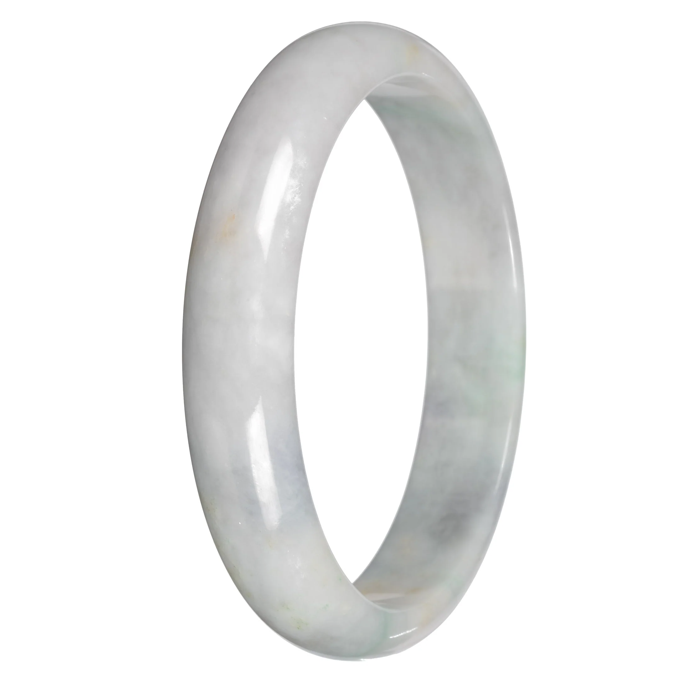 Natural White with Grey and Green Sections Jadeite Bangle Bracelet - 79mm Half Moon - Image 3
