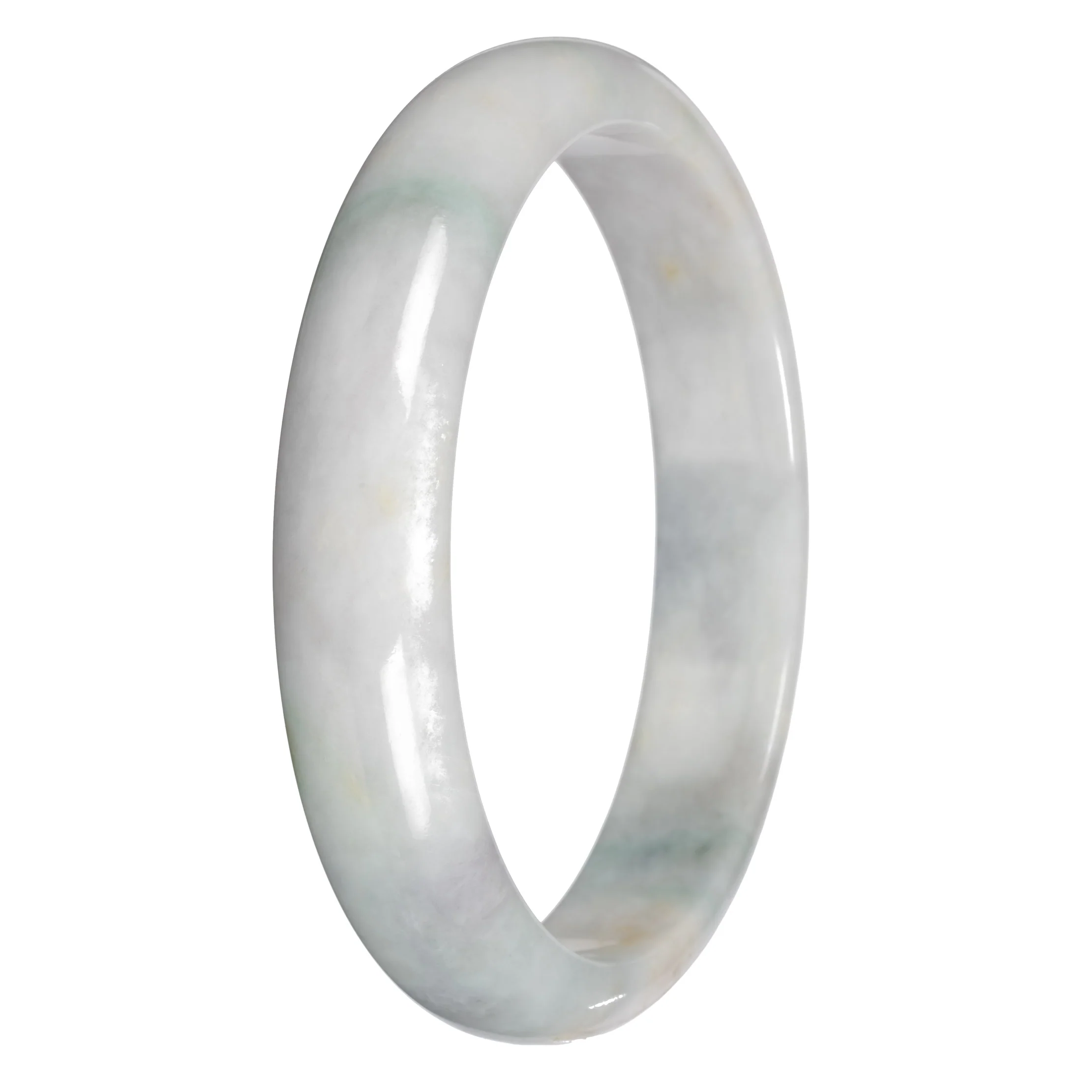 Natural White with Grey and Green Sections Jadeite Bangle Bracelet - 79mm Half Moon - Image 4