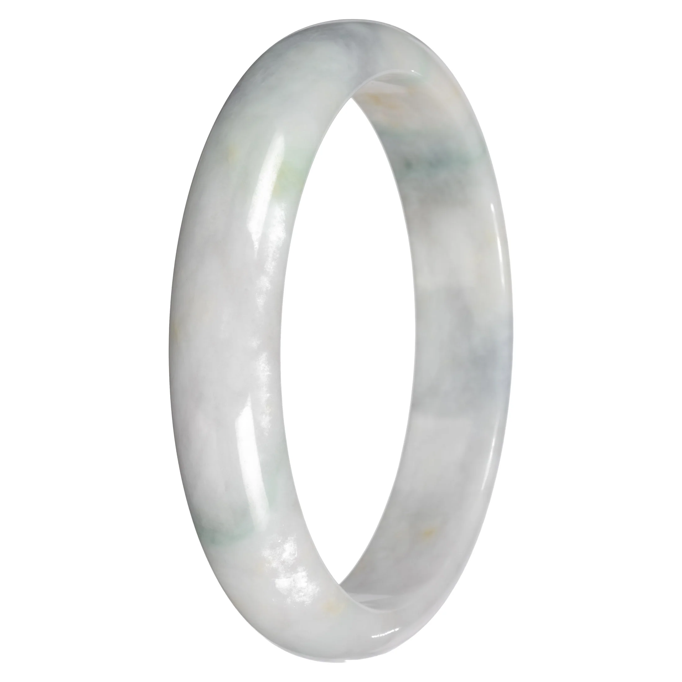 Natural White with Grey and Green Sections Jadeite Bangle Bracelet - 79mm Half Moon - Image 5