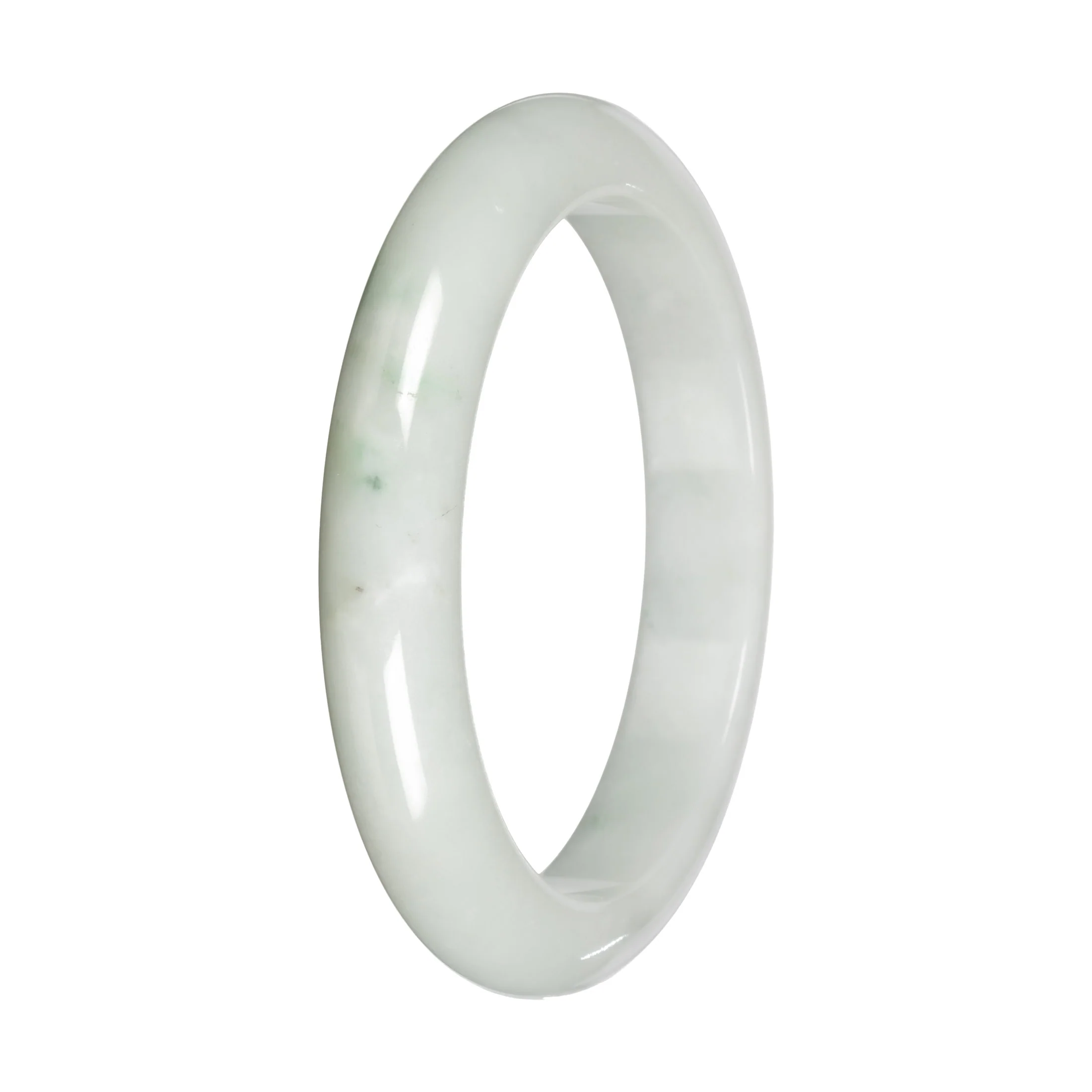 Natural White with Light Green Patches Burmese Jade Bangle - 60mm Half Moon