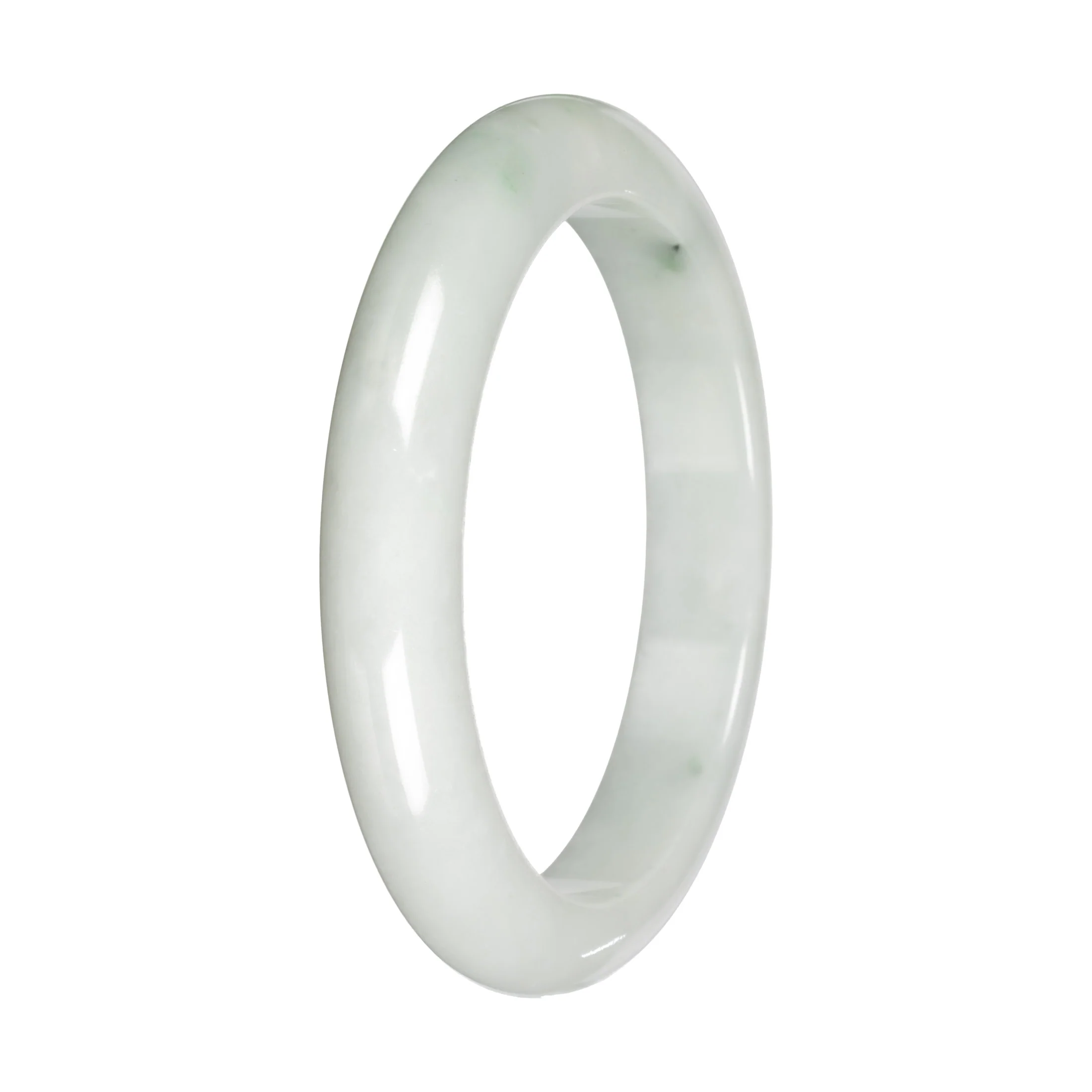 Natural White with Light Green Patches Burmese Jade Bangle - 60mm Half Moon - Image 2