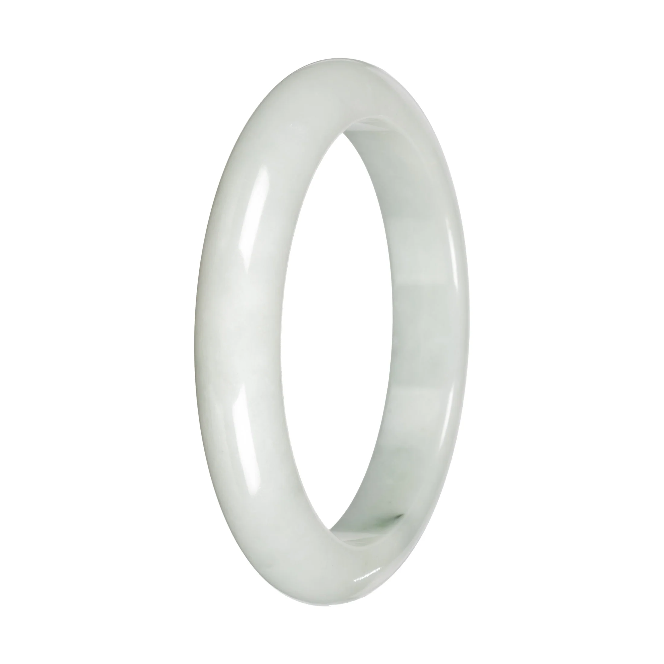 Natural White with Light Green Patches Burmese Jade Bangle - 60mm Half Moon - Image 3