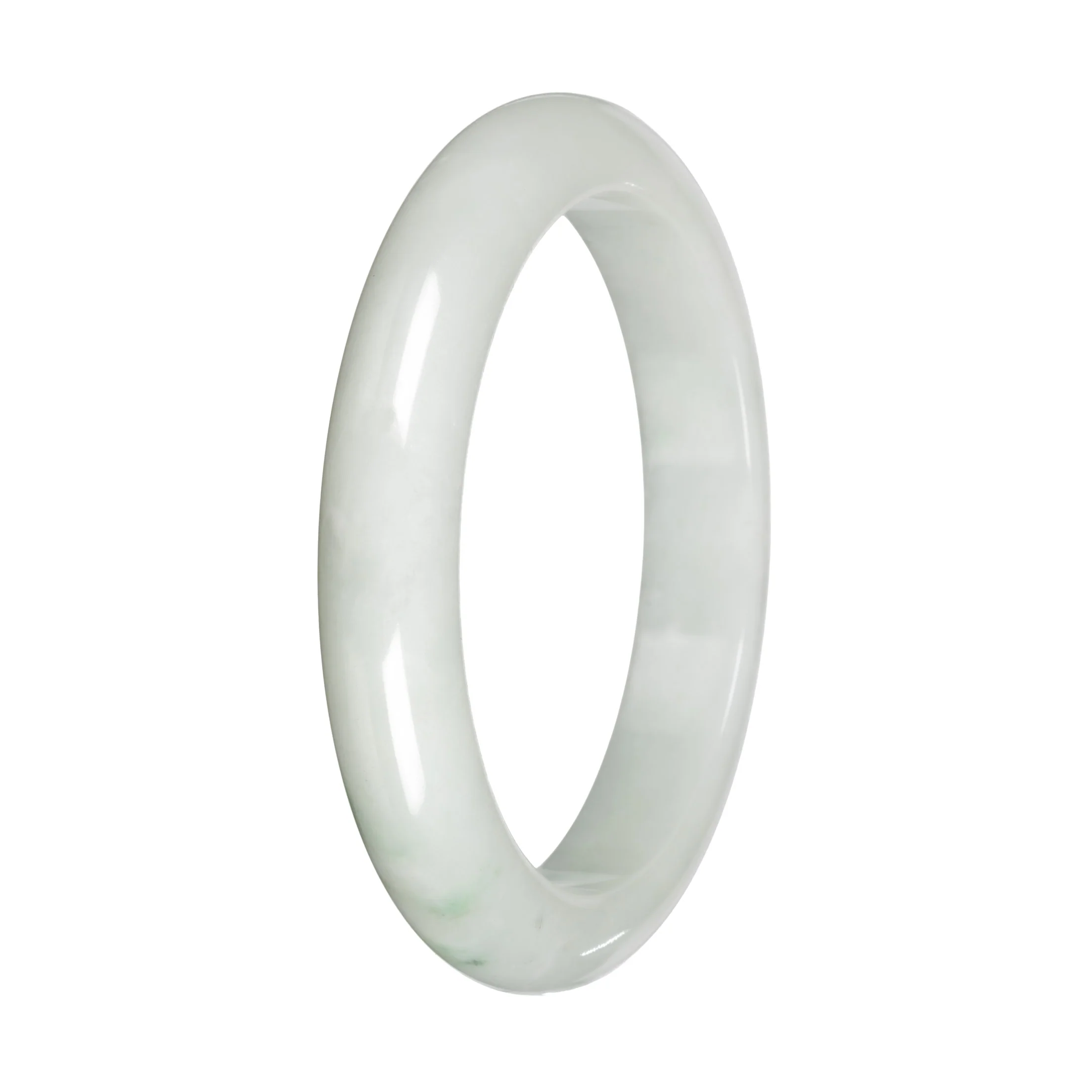 Natural White with Light Green Patches Burmese Jade Bangle - 60mm Half Moon - Image 4