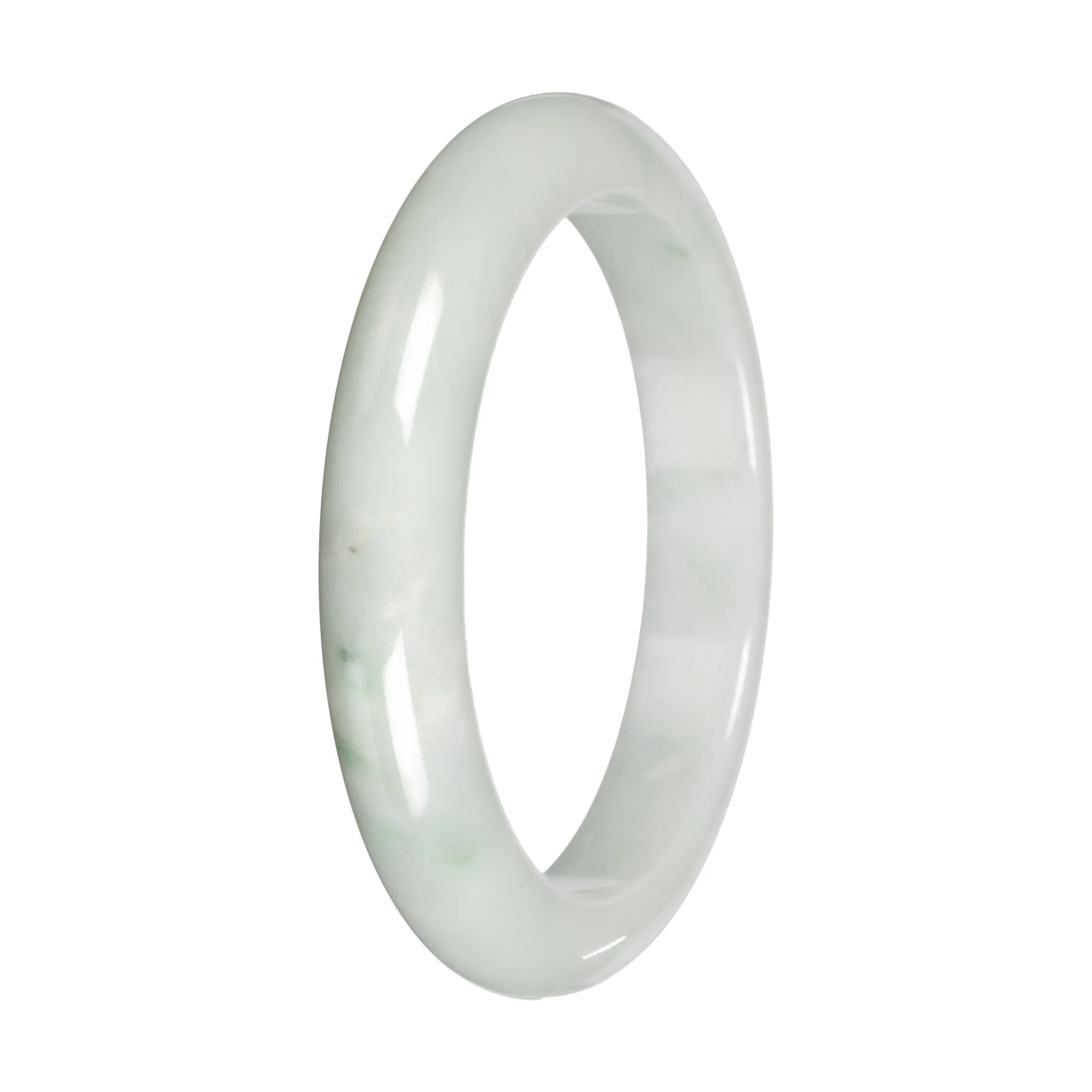 Natural White with Light Green Patches Burmese Jade Bangle - 60mm Half Moon - Image 5