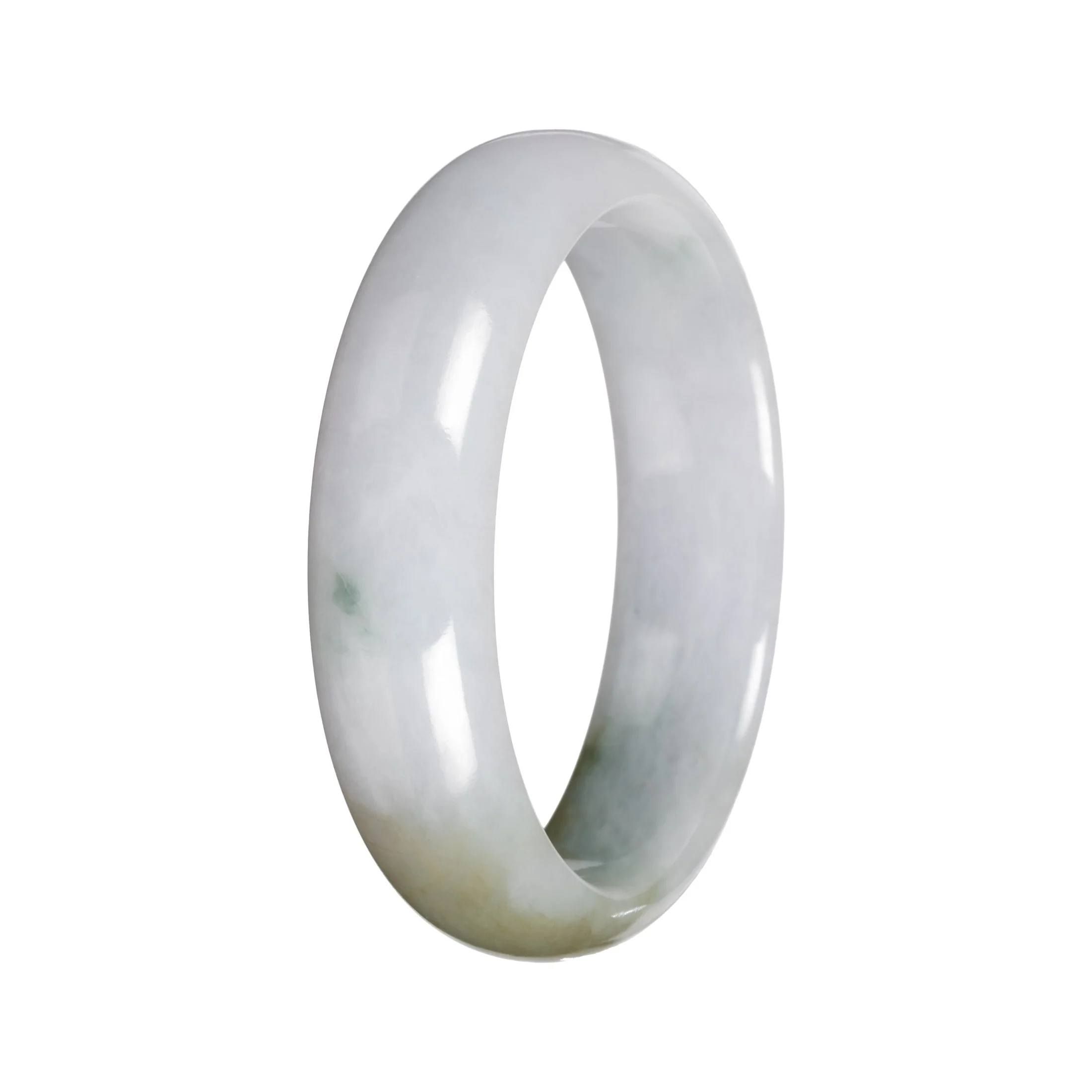 Natural White with Olive Green Pattern Traditional Jade Bangle Bracelet - 56mm Half Moon - Image 4